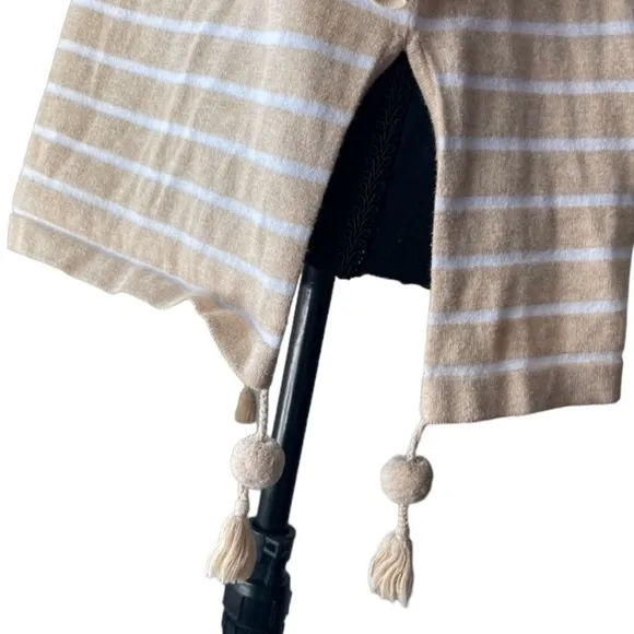LILLY PULITZER ELBA TAN WHITE TASSEL POM POM BOATNECK OVERSIZED SWEATER TOP S
