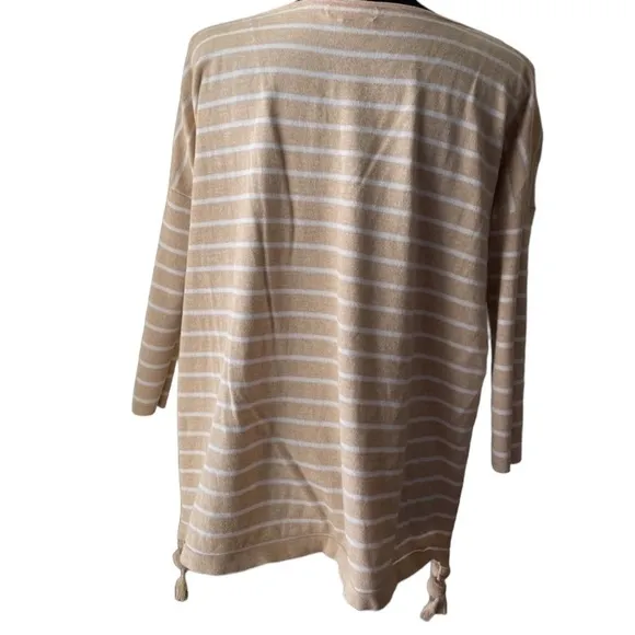 LILLY PULITZER ELBA TAN WHITE TASSEL POM POM BOATNECK OVERSIZED SWEATER TOP S