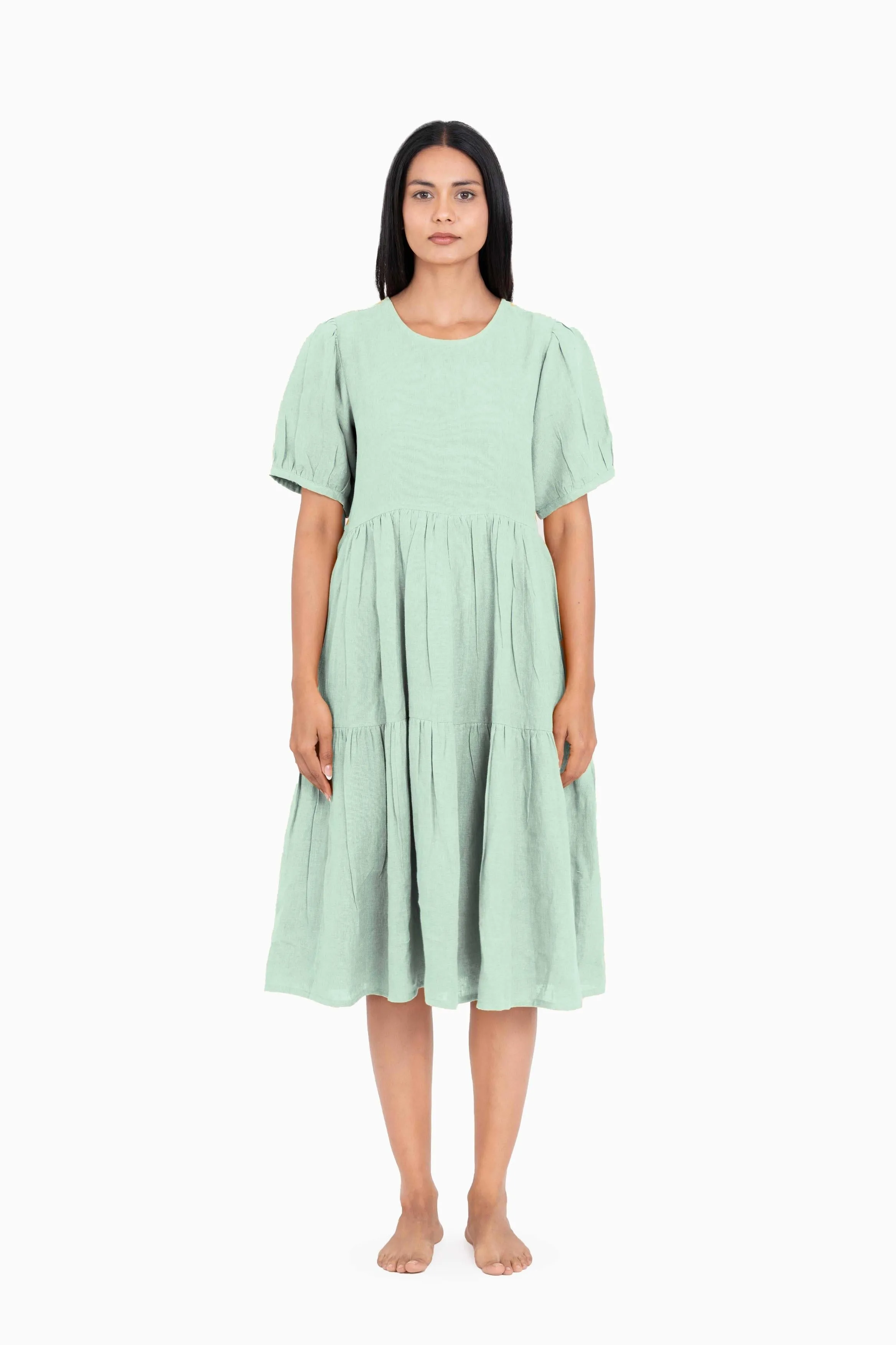 Linen Elvira Dress-Misty Lilac