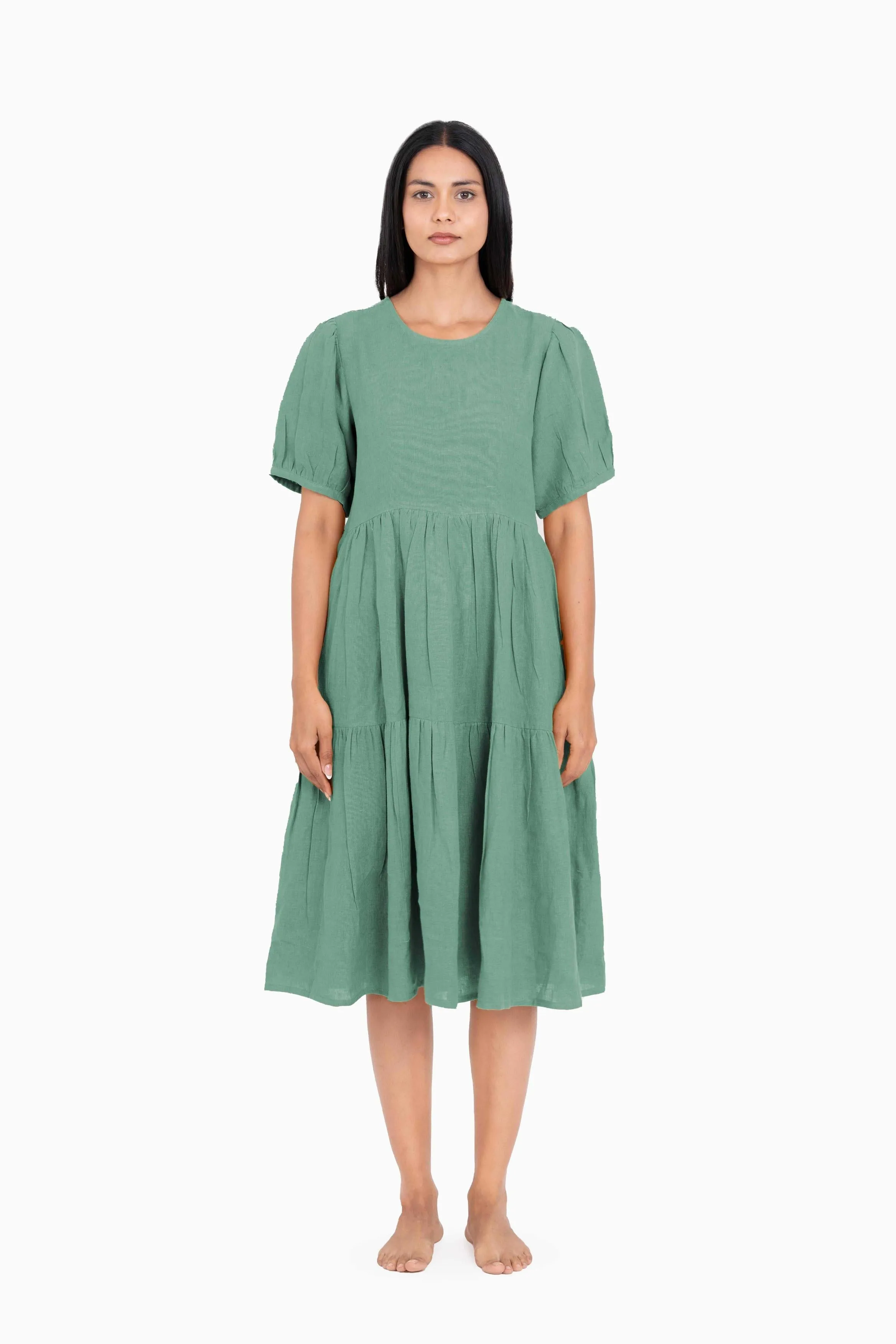 Linen Elvira Dress-Misty Lilac