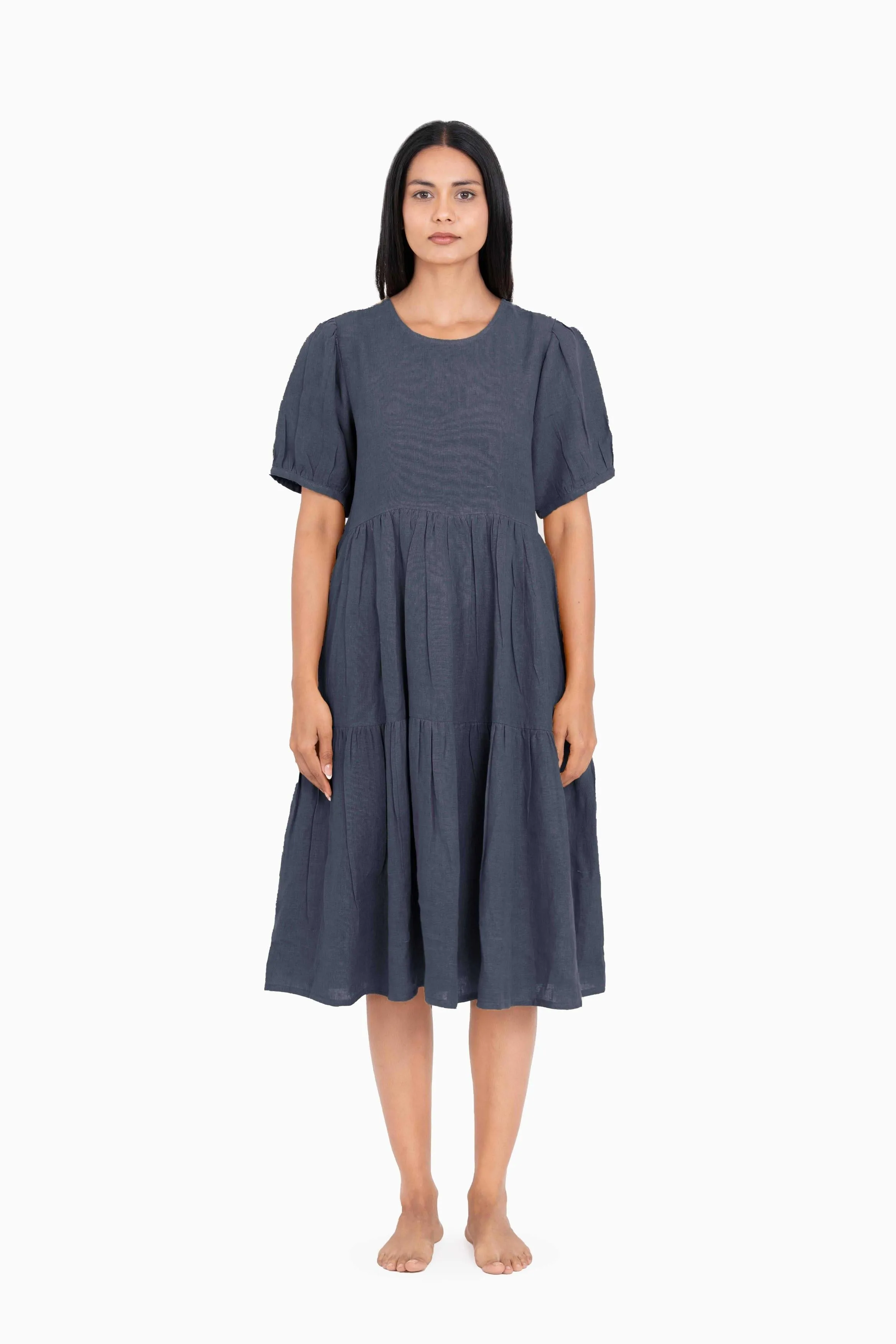 Linen Elvira Dress-Misty Lilac