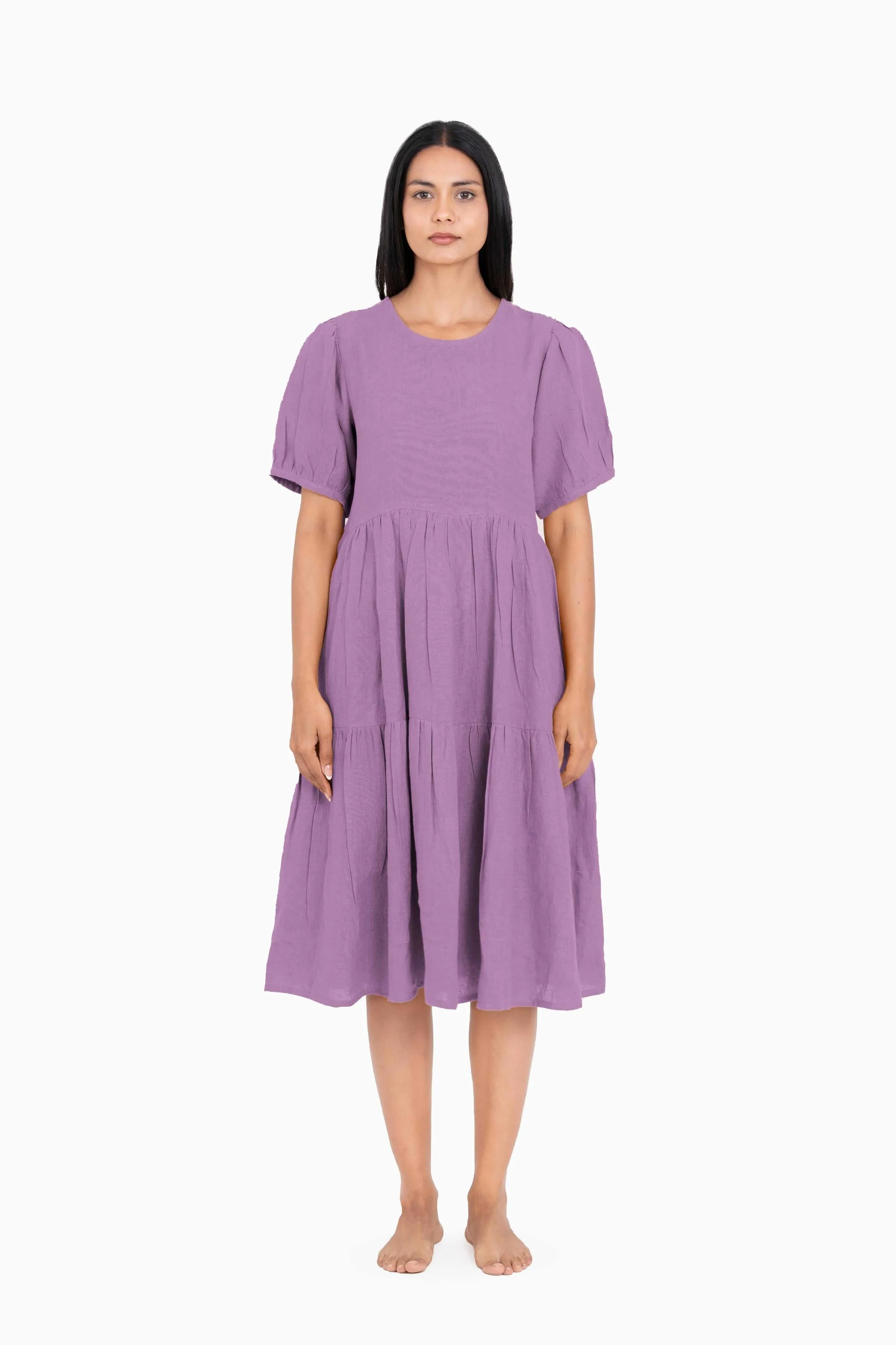 Linen Elvira Dress-Misty Lilac