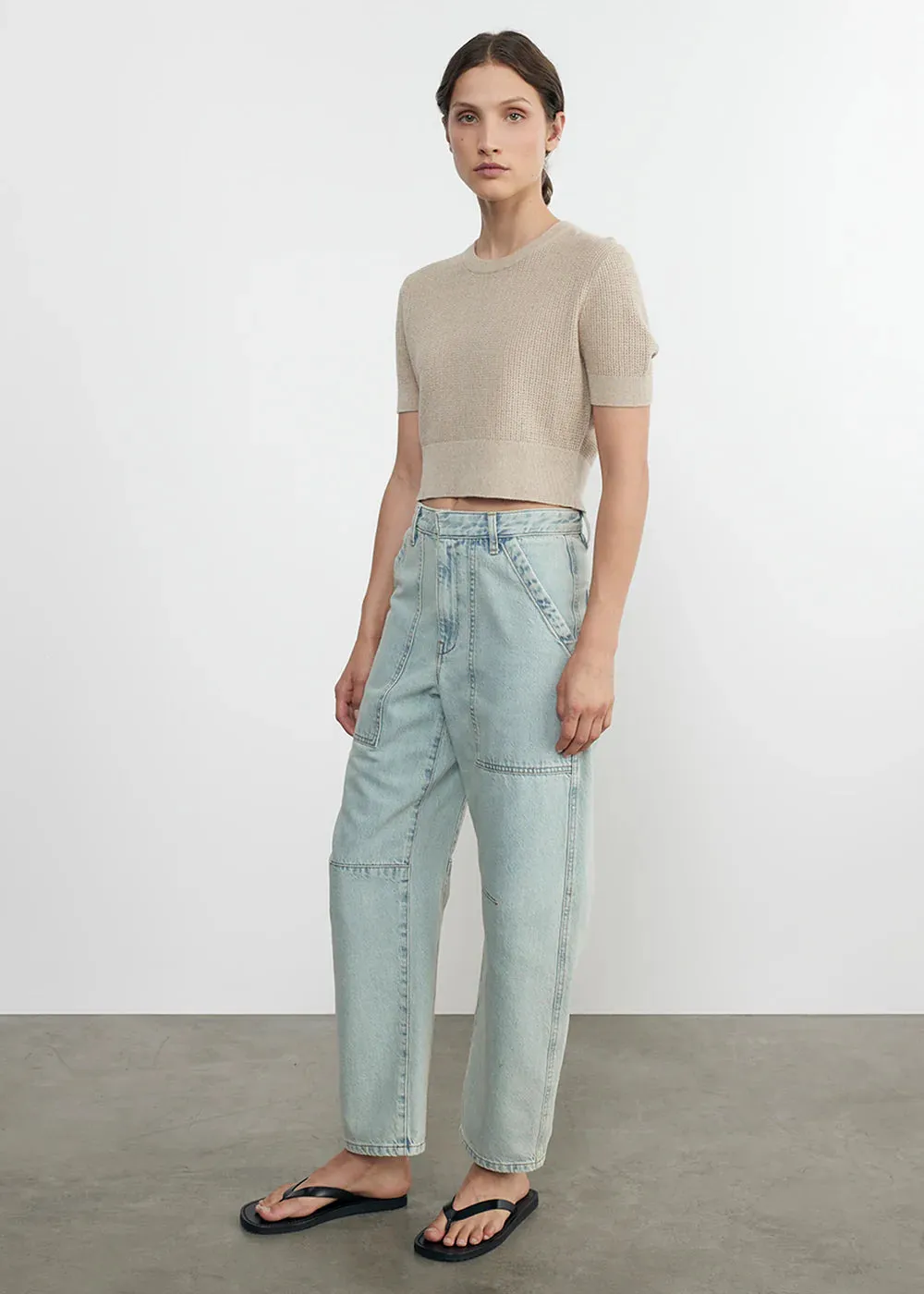 Linen Open Knit Cropped Short Sleeve - Basalt