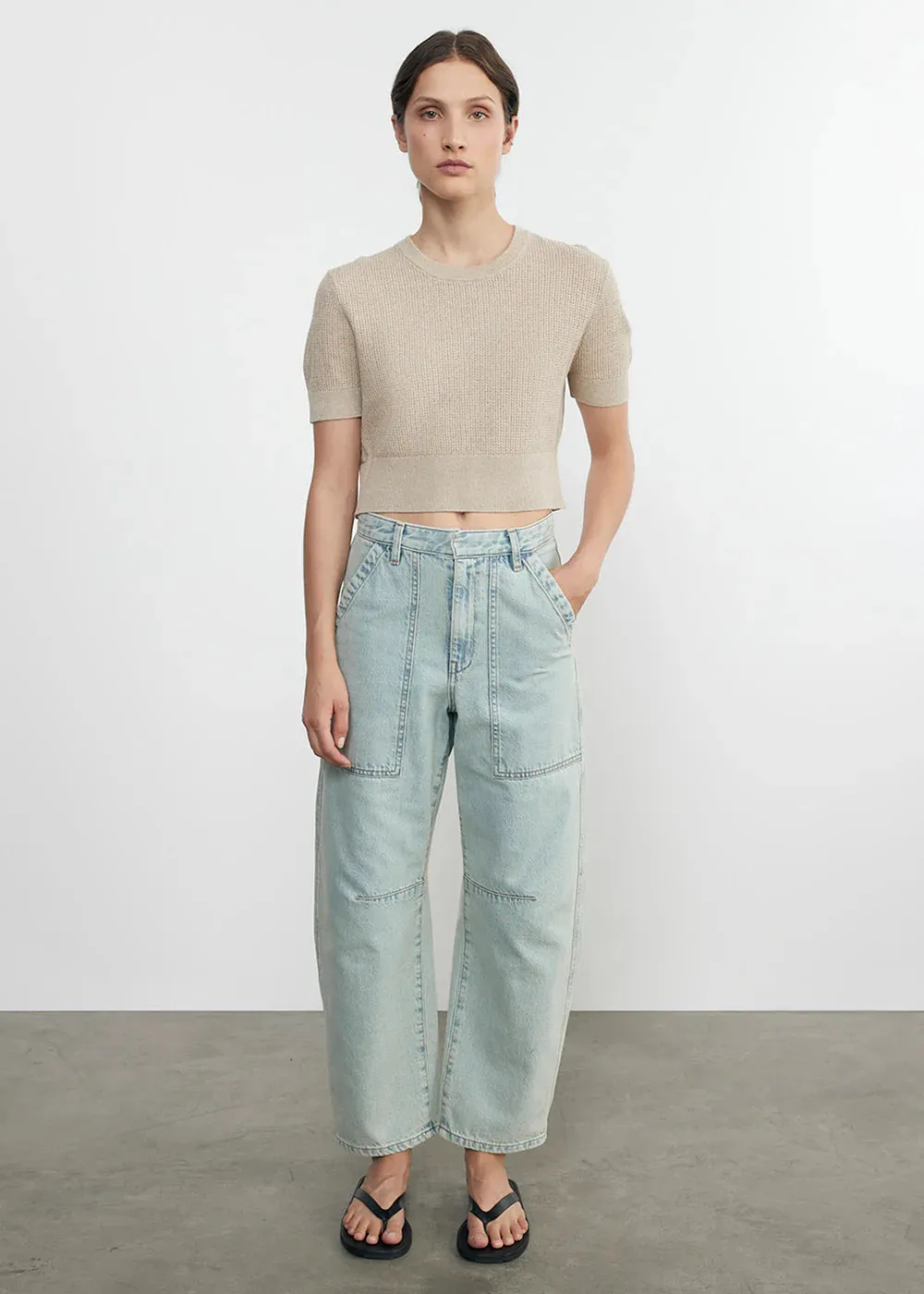 Linen Open Knit Cropped Short Sleeve - Basalt