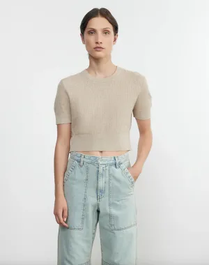 Linen Open Knit Cropped Short Sleeve - Basalt