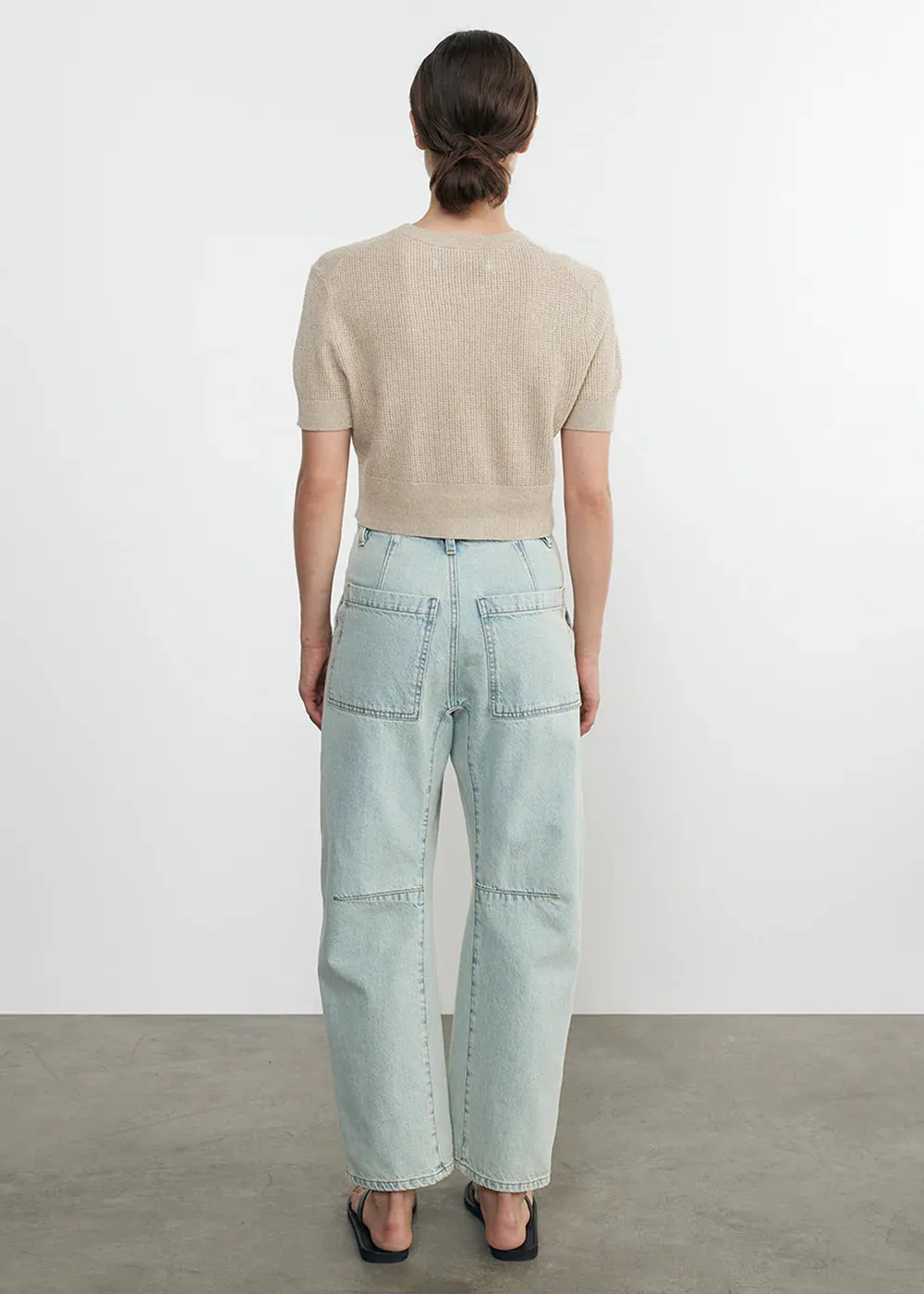 Linen Open Knit Cropped Short Sleeve - Basalt