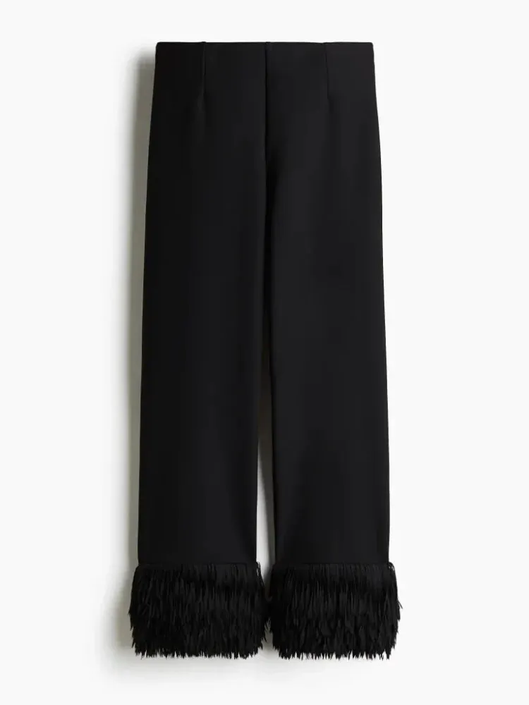 Livia – Chic Tuxedo Shirt & Fringed Trim Pants Set for Women