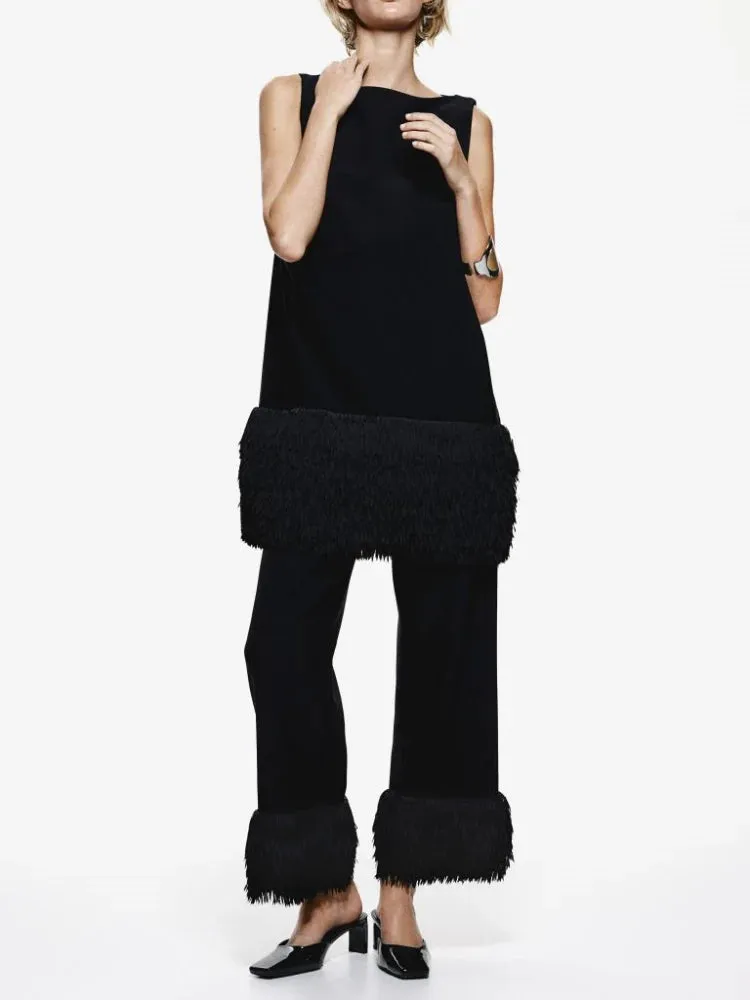 Livia – Chic Tuxedo Shirt & Fringed Trim Pants Set for Women