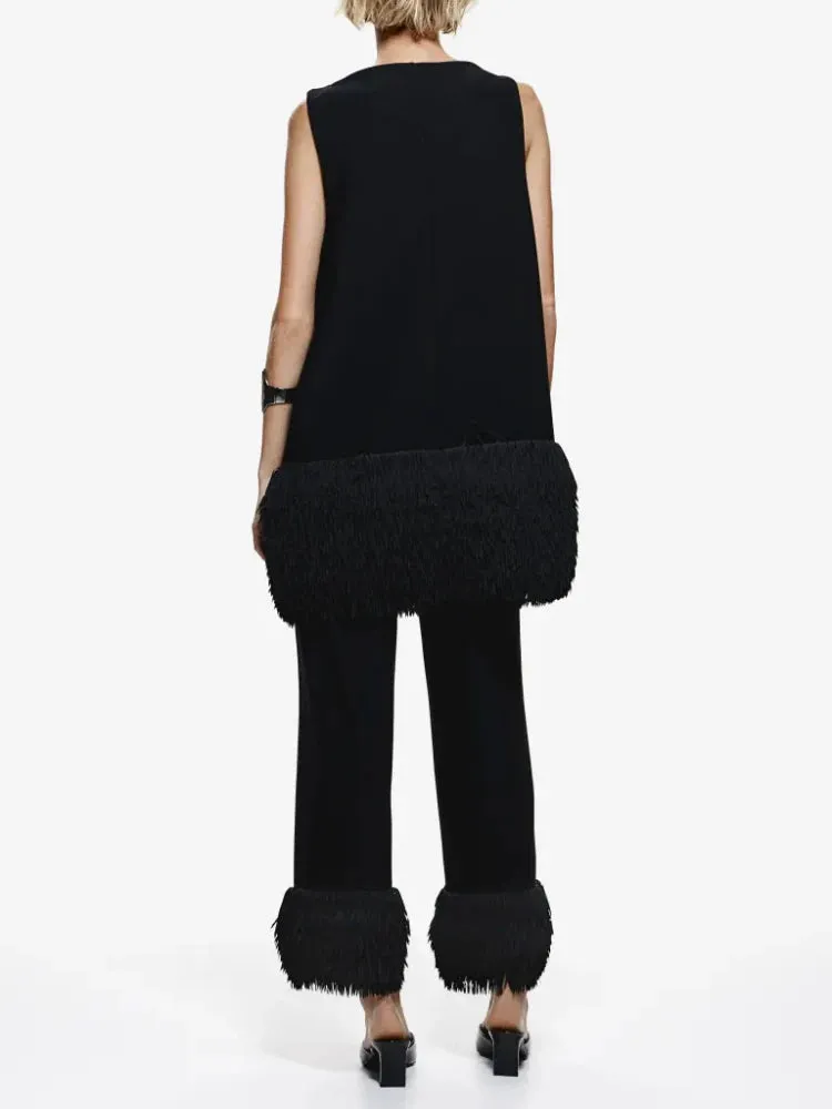 Livia – Chic Tuxedo Shirt & Fringed Trim Pants Set for Women