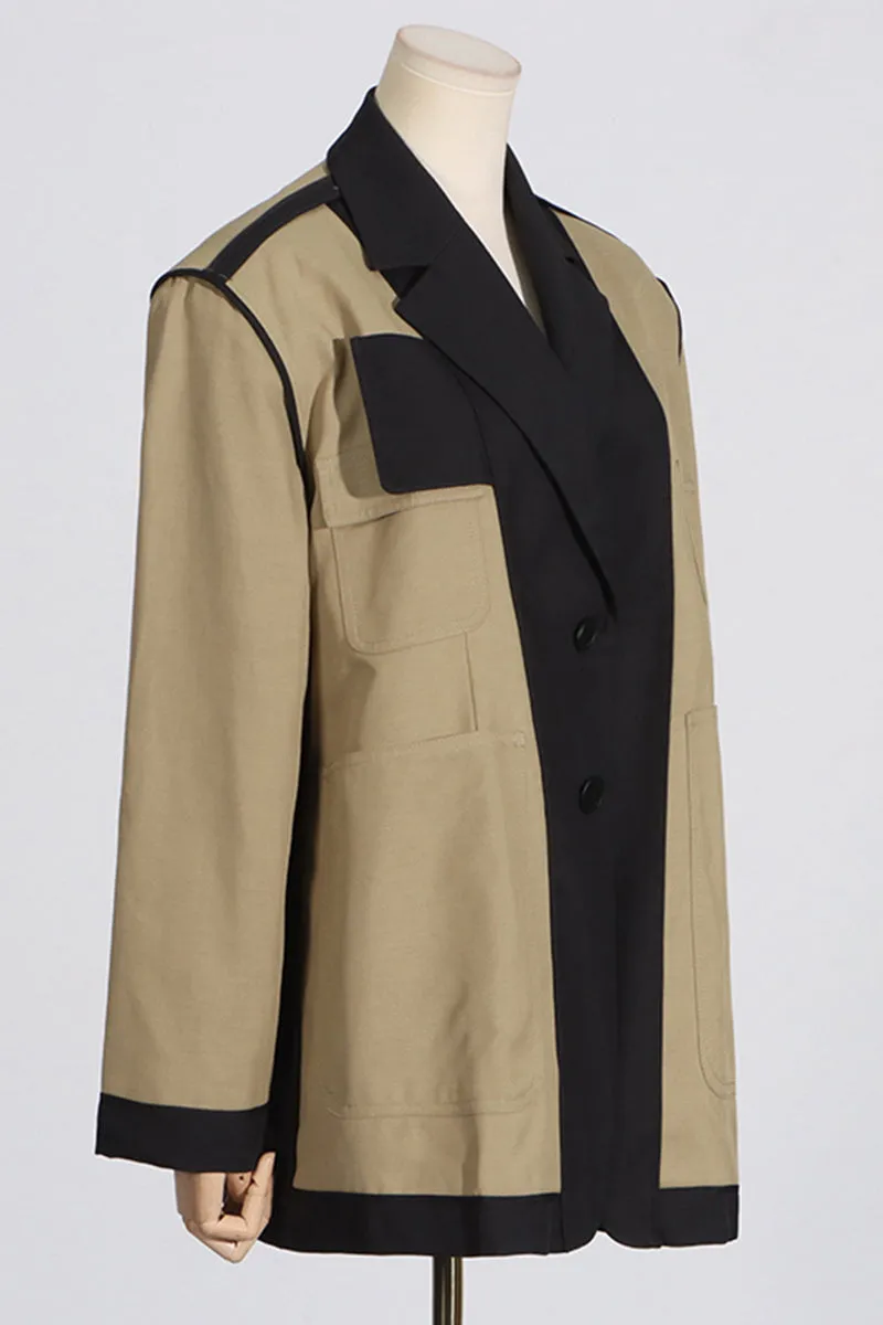 Long Sleeve Patchwork Button Jackets