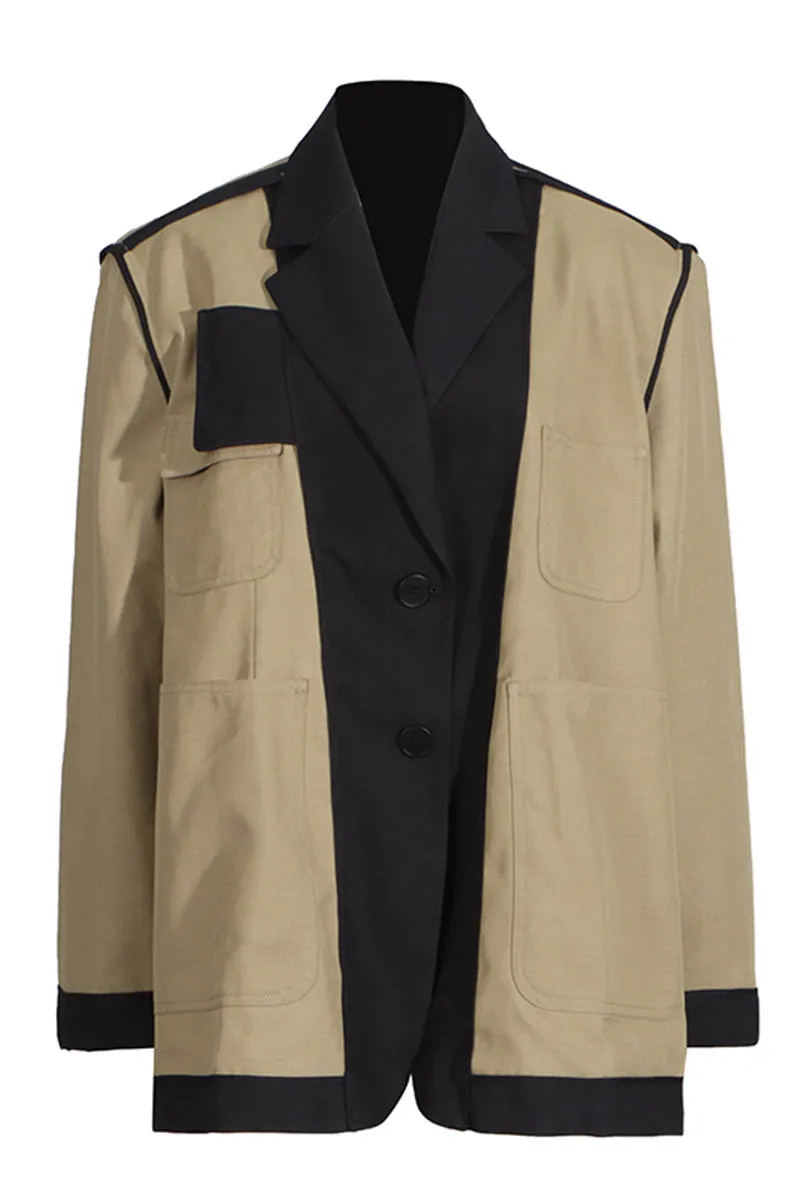 Long Sleeve Patchwork Button Jackets