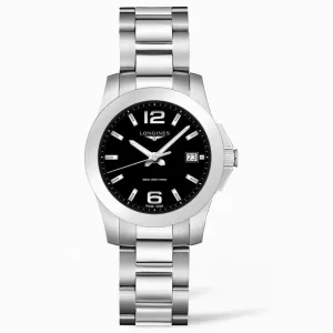 LONGINES CONQUEST 34MM WATCH BLACK STEEL ACCORD L3.377.4.58.6