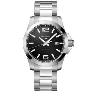 LONGINES CONQUEST 43MM WATCH BLACK STEEL ACCORD L3.760.4.56.6