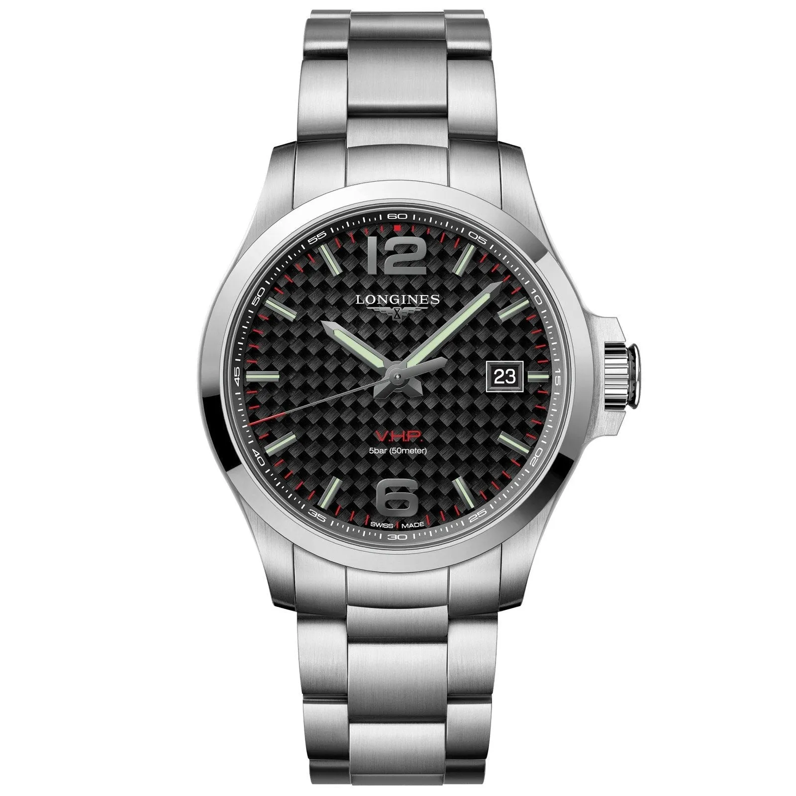 Longines CONQUEST V.H.P. 43mm Carbon Black Steel Quartz L3.726.4.66.6