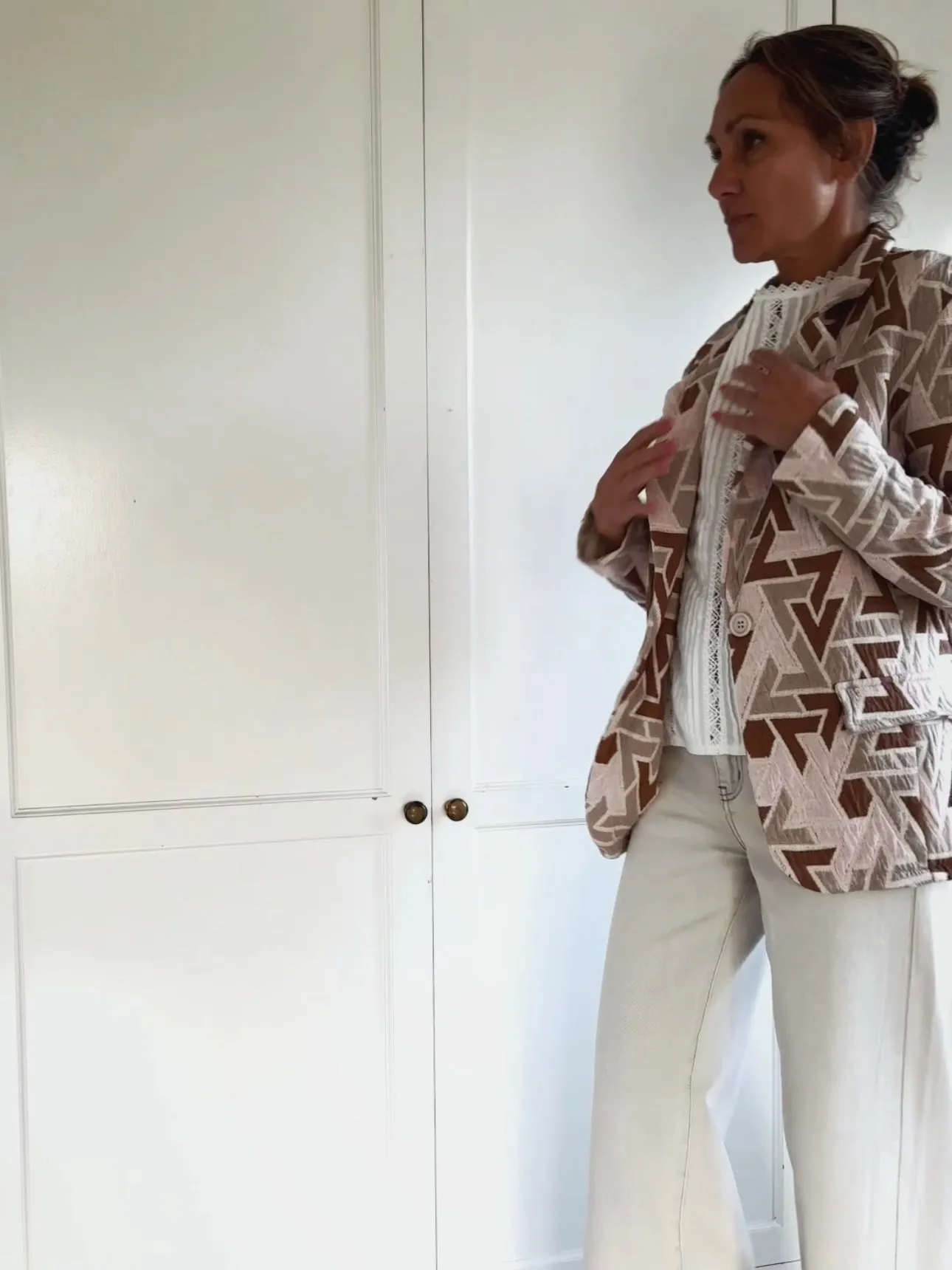 LOOSE JACKET WITH PRINT - OFF WHITE/PINK