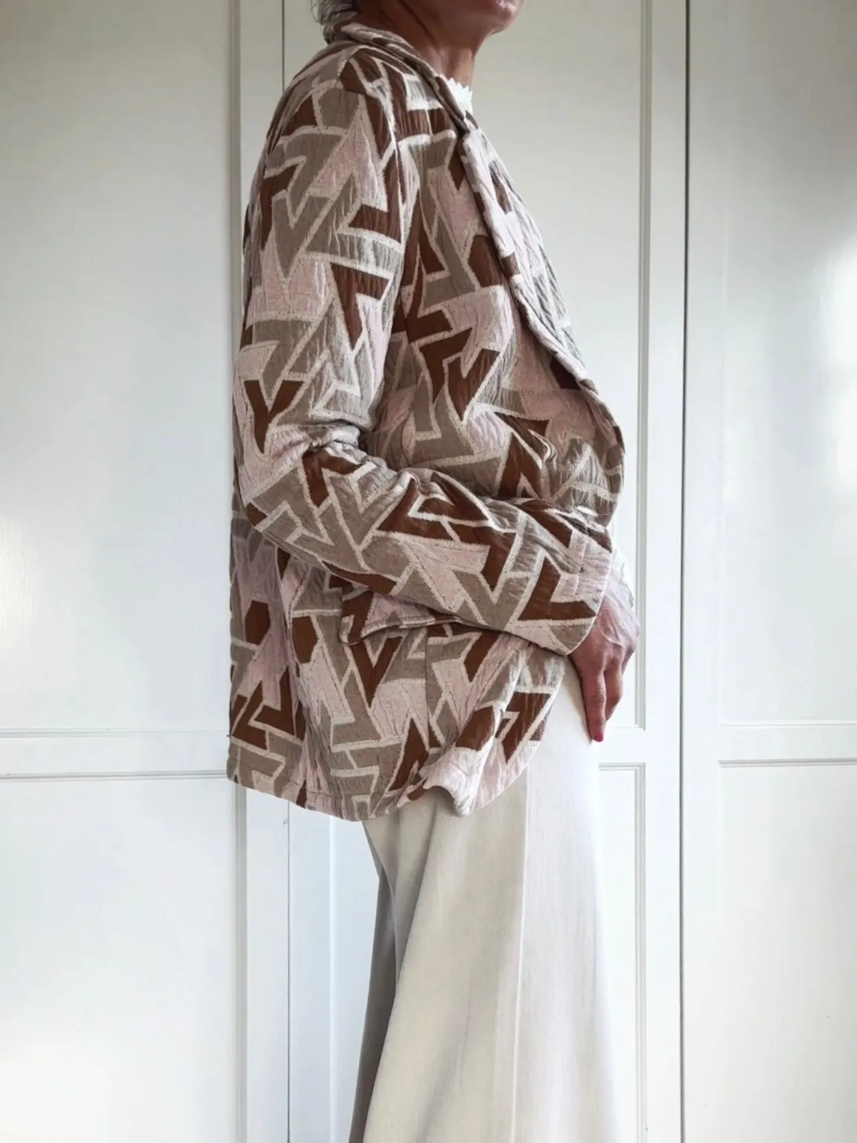 LOOSE JACKET WITH PRINT - OFF WHITE/PINK