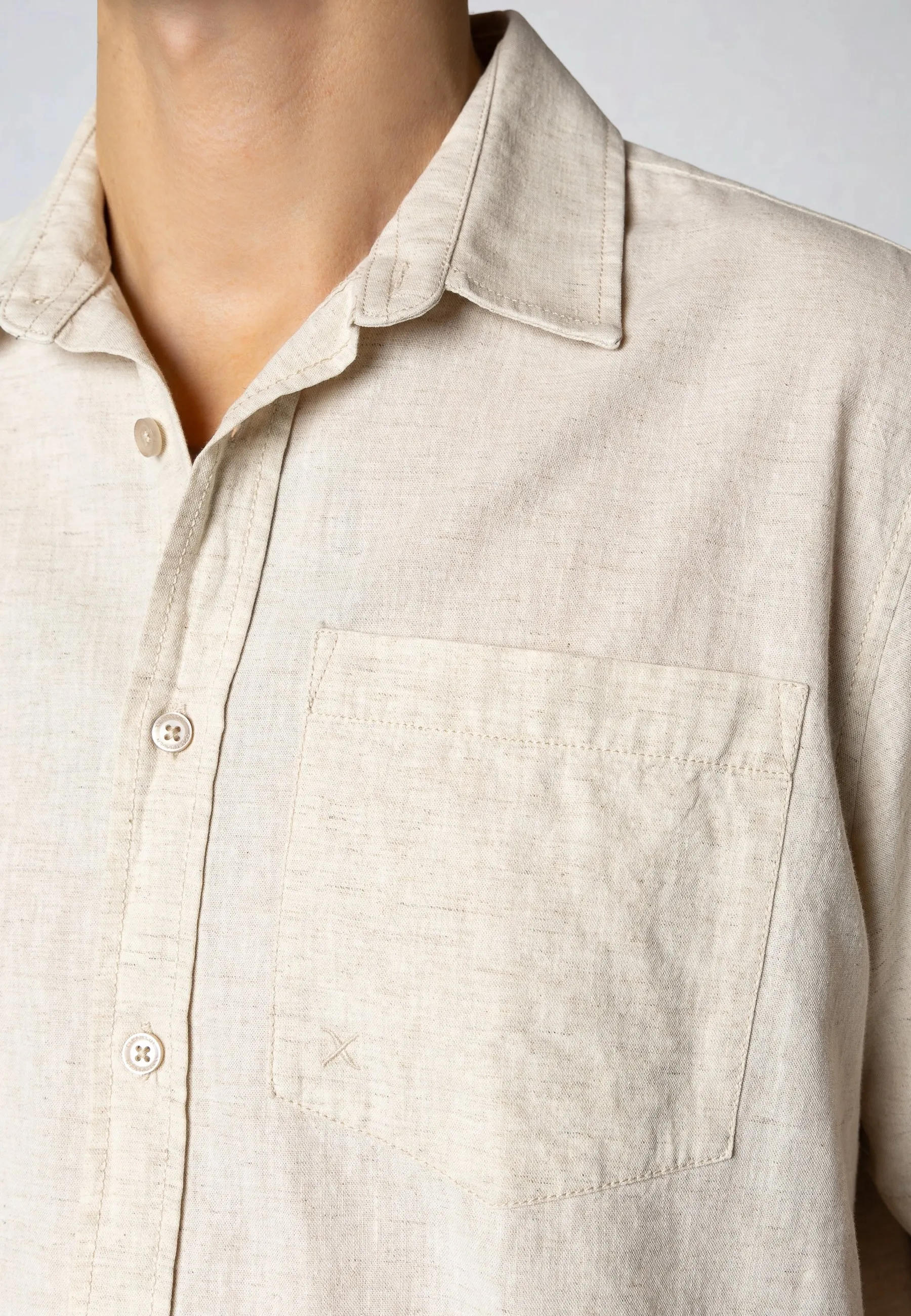 Luca cotton/linen S/S shirt - Light beige