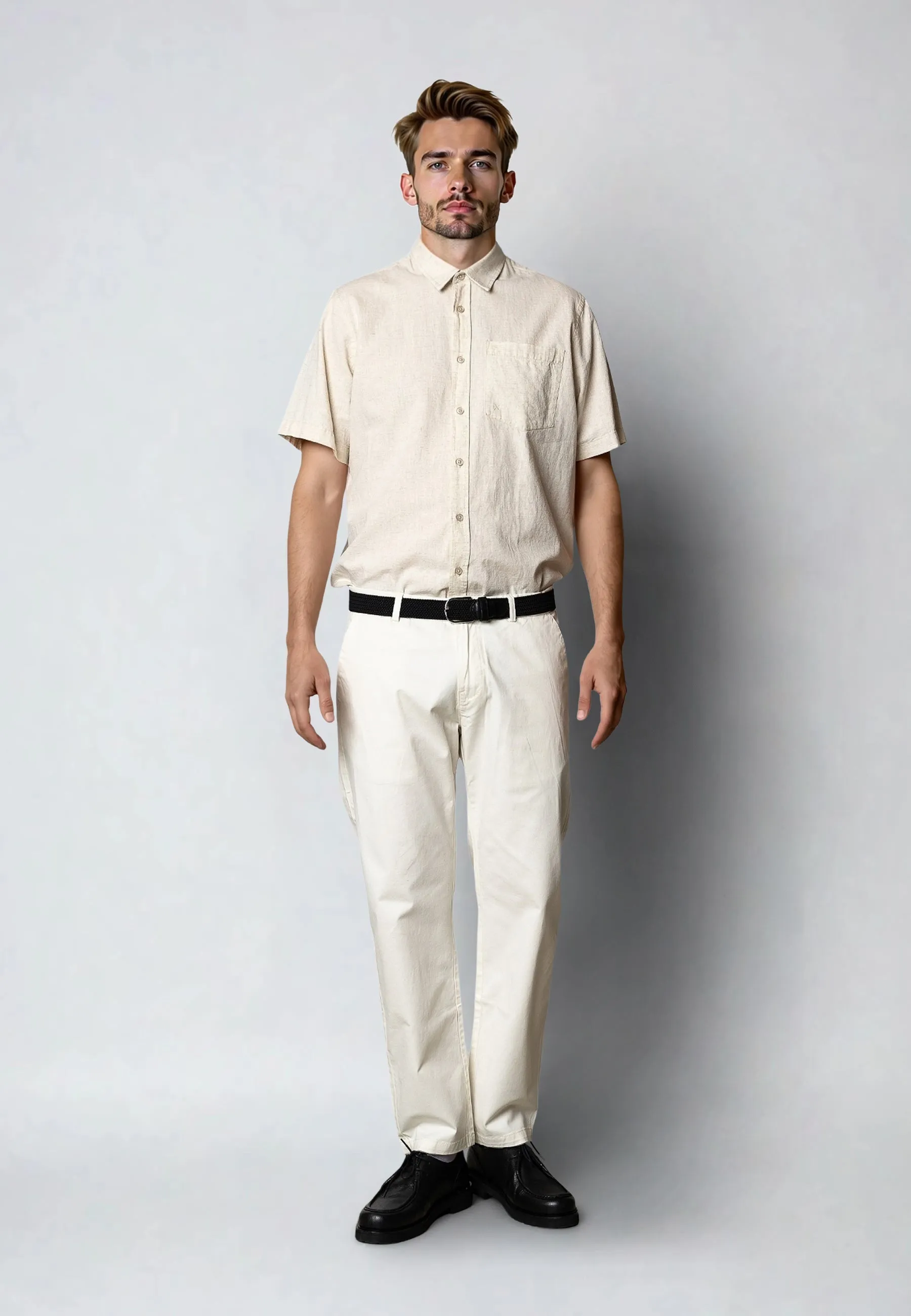 Luca cotton/linen S/S shirt - Light beige