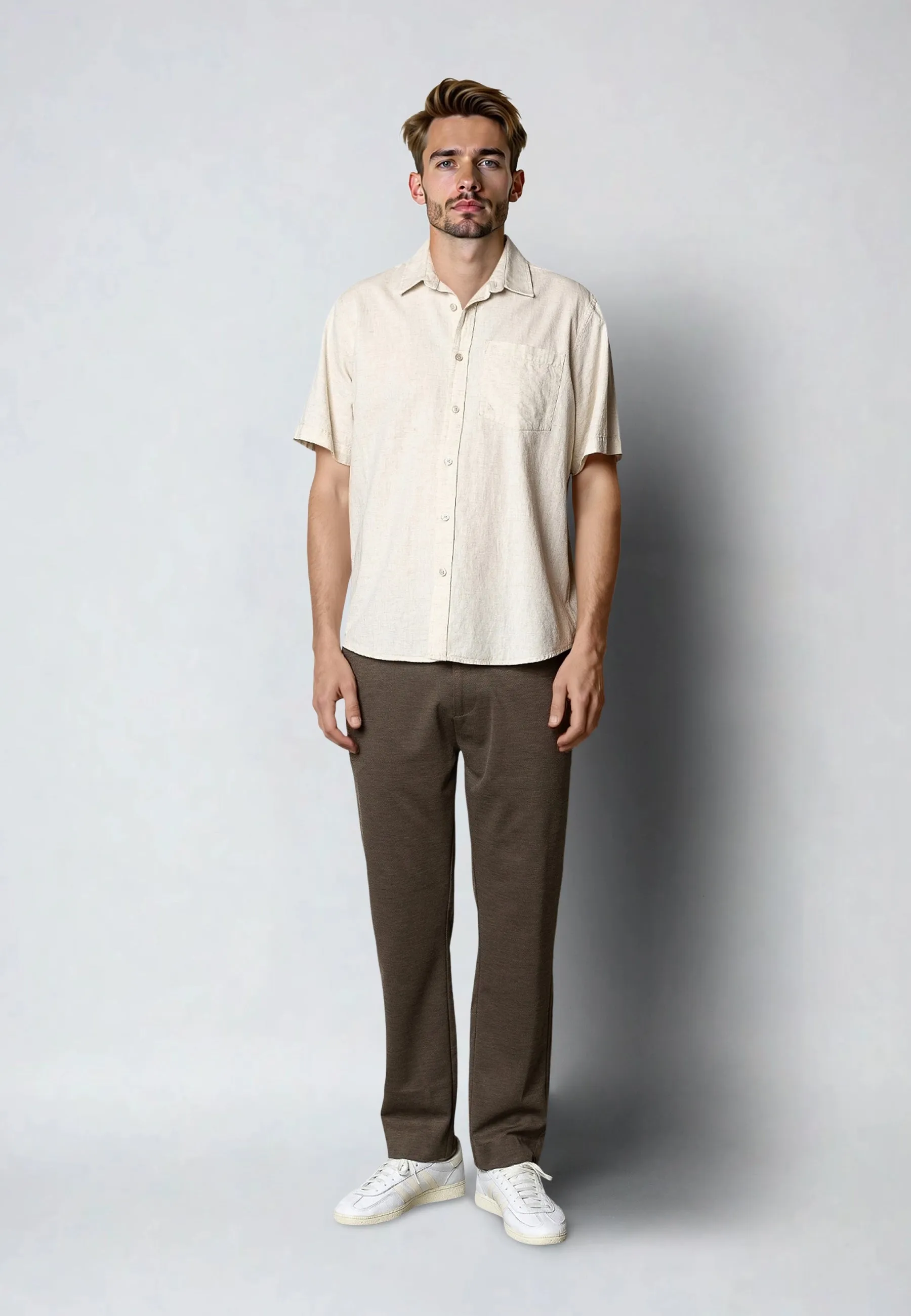 Luca cotton/linen S/S shirt - Light beige