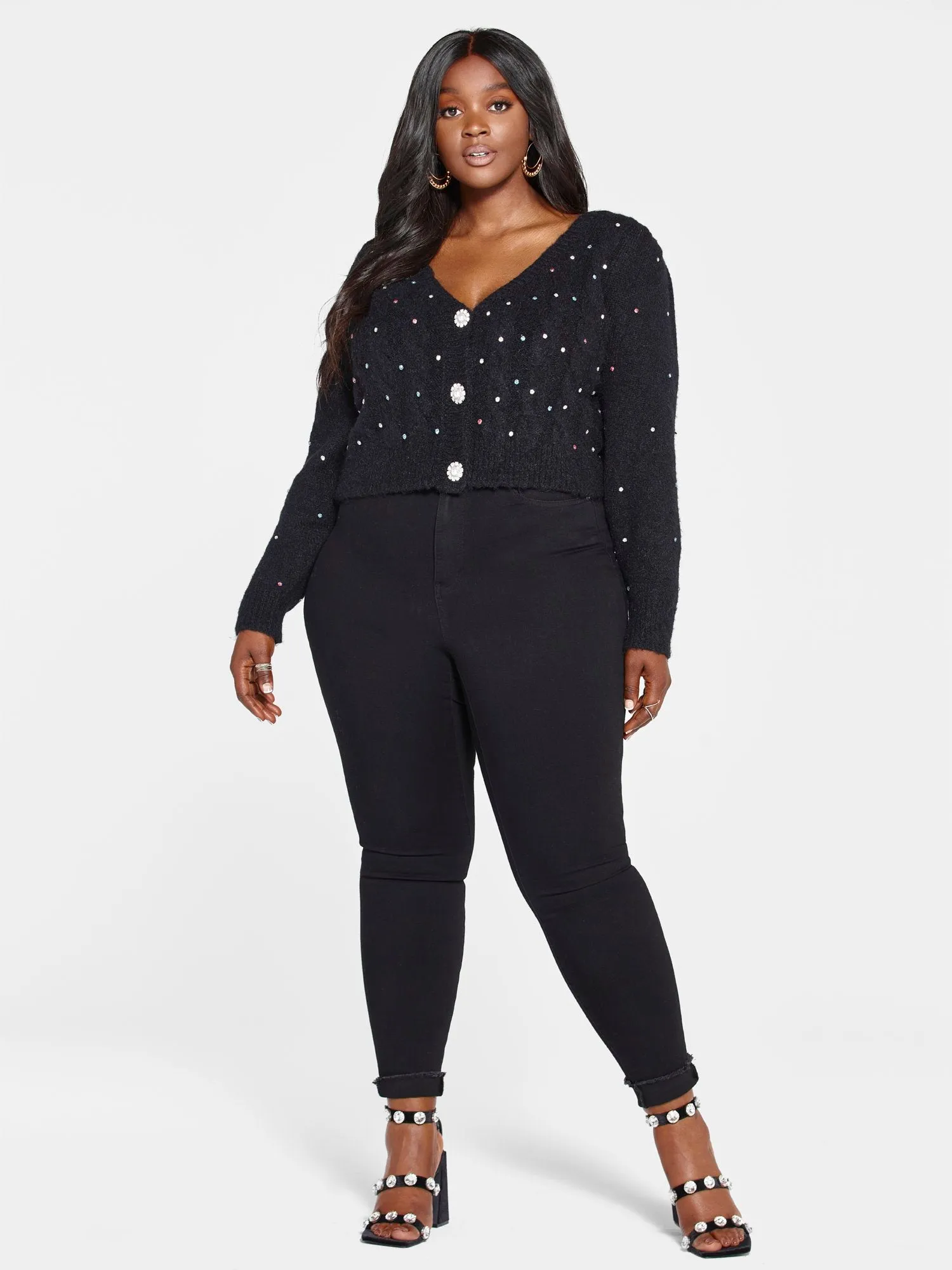 Lucy Rhinestone Cropped Cardigan