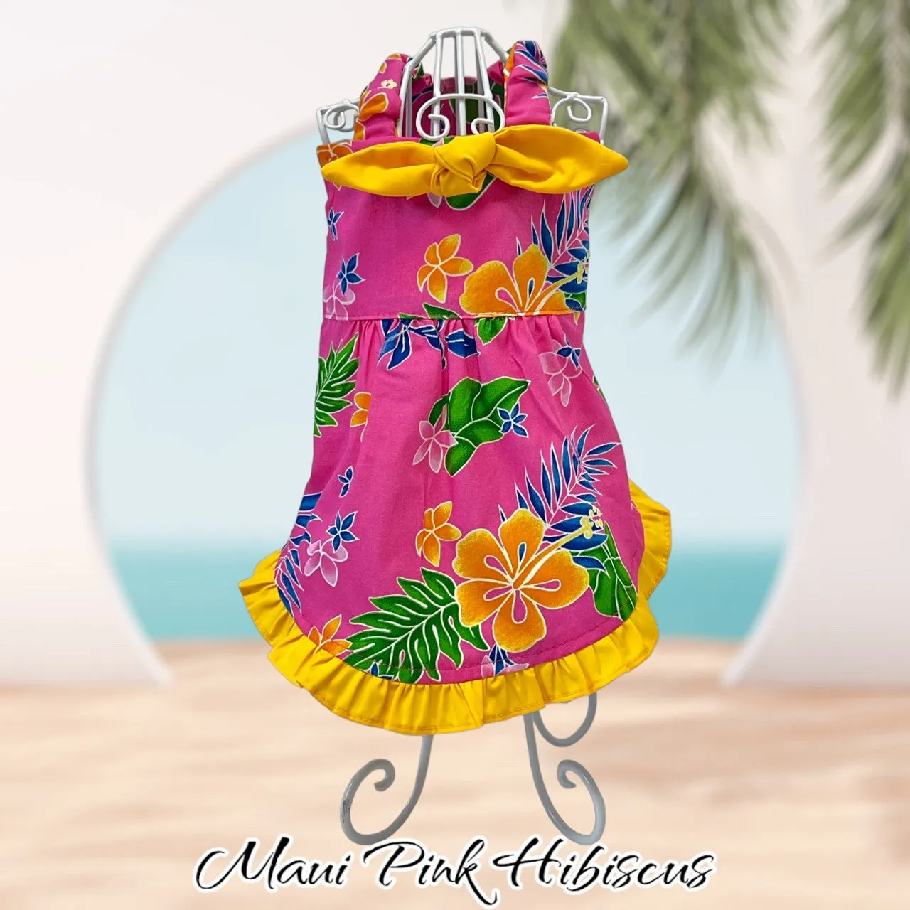 Luna Blue Maui Pink Hibiscus Aloha Dress
