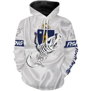 MA Massachusetts Fishing Flag Fish hook skull Custom name performance fishing jerseys | Hoodie - NPQ731