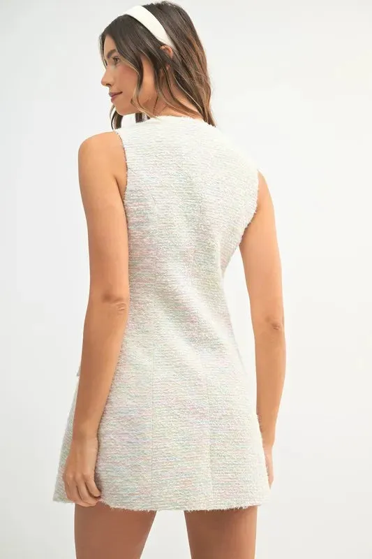 MABLE Tweed Sleeveless Button Down Mini Dress