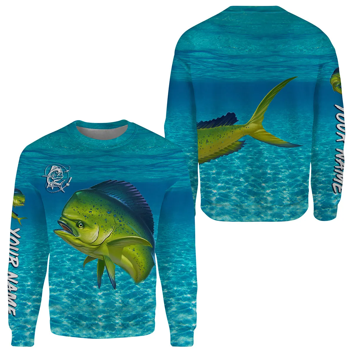 Mahi mahi (Dorado) Fishing Custom blue Water Camo Sweatshirt, personalized fishing gift NPQ11