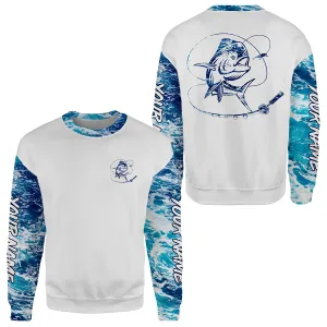 Mahi mahi Dorado Saltwater Fishing blue Sea wave camo Customize name Sweatshirt NPQ366
