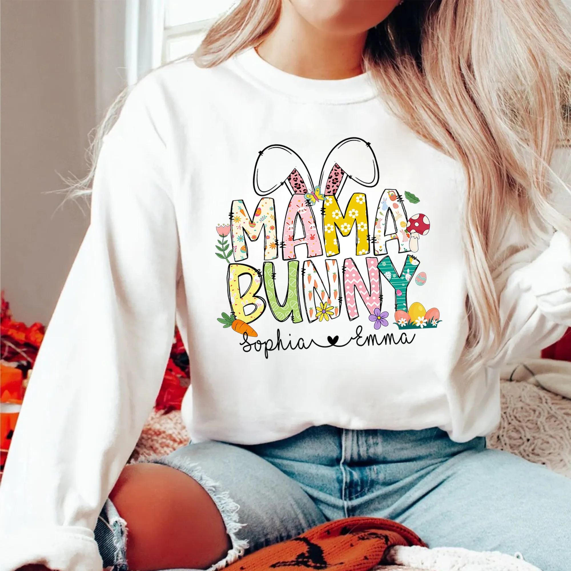 Mama Bunny Sweatshirt, Custom Mama Crewneck, Personalized Mom Shirt, Kids Names Shirt, Easter Mom Shirt, Gift For Mom, Easter Gift, Easter Shirt