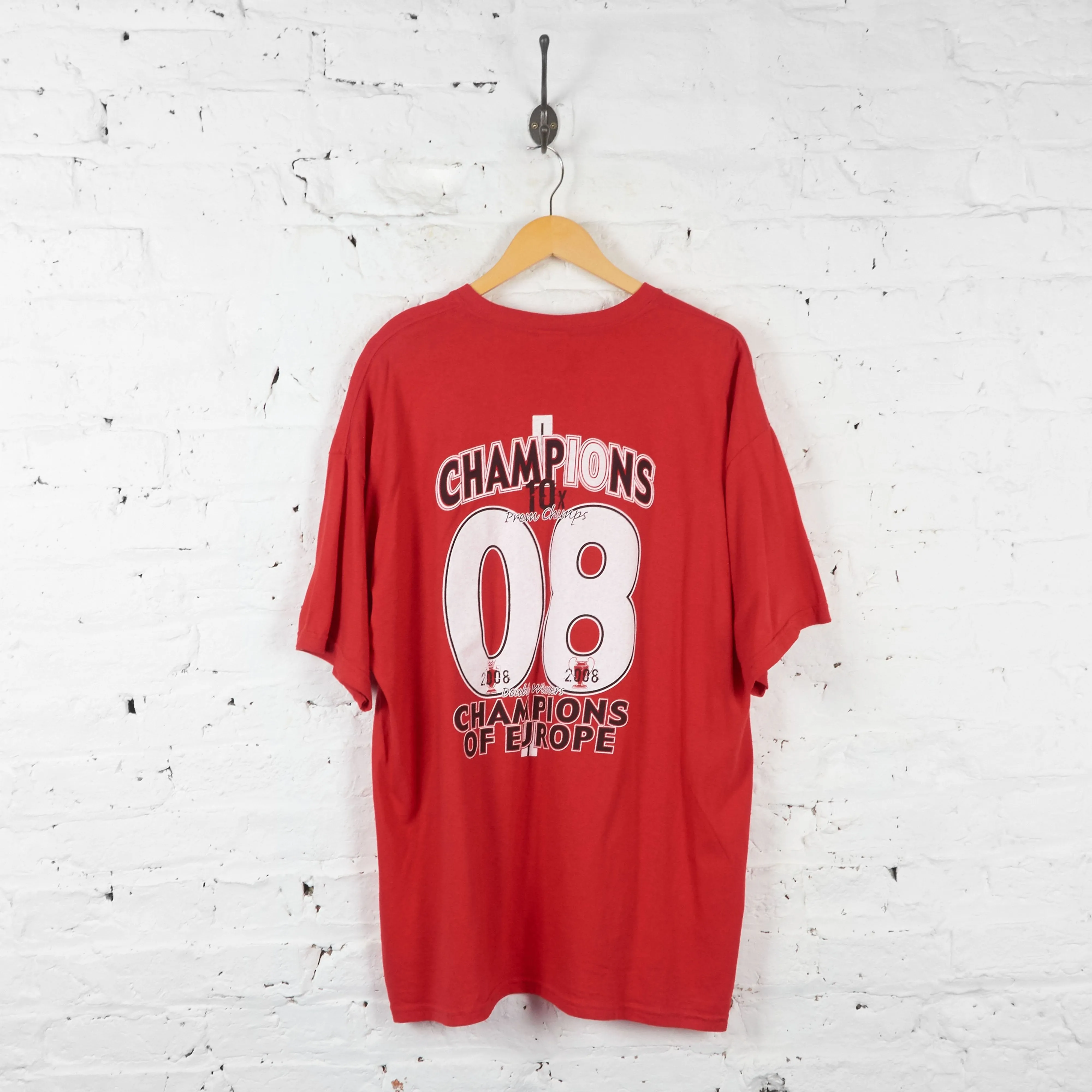 Manchester United 2008 Double Winners T Shirt - Red - XXL