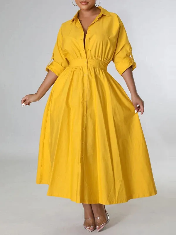 mangocouture Solid Cinched-Waist Shirt Dress