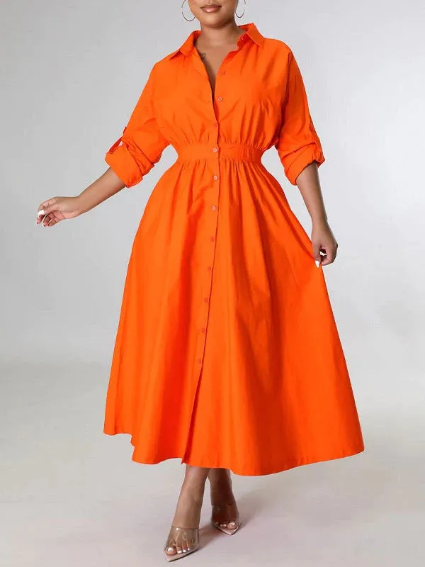 mangocouture Solid Cinched-Waist Shirt Dress