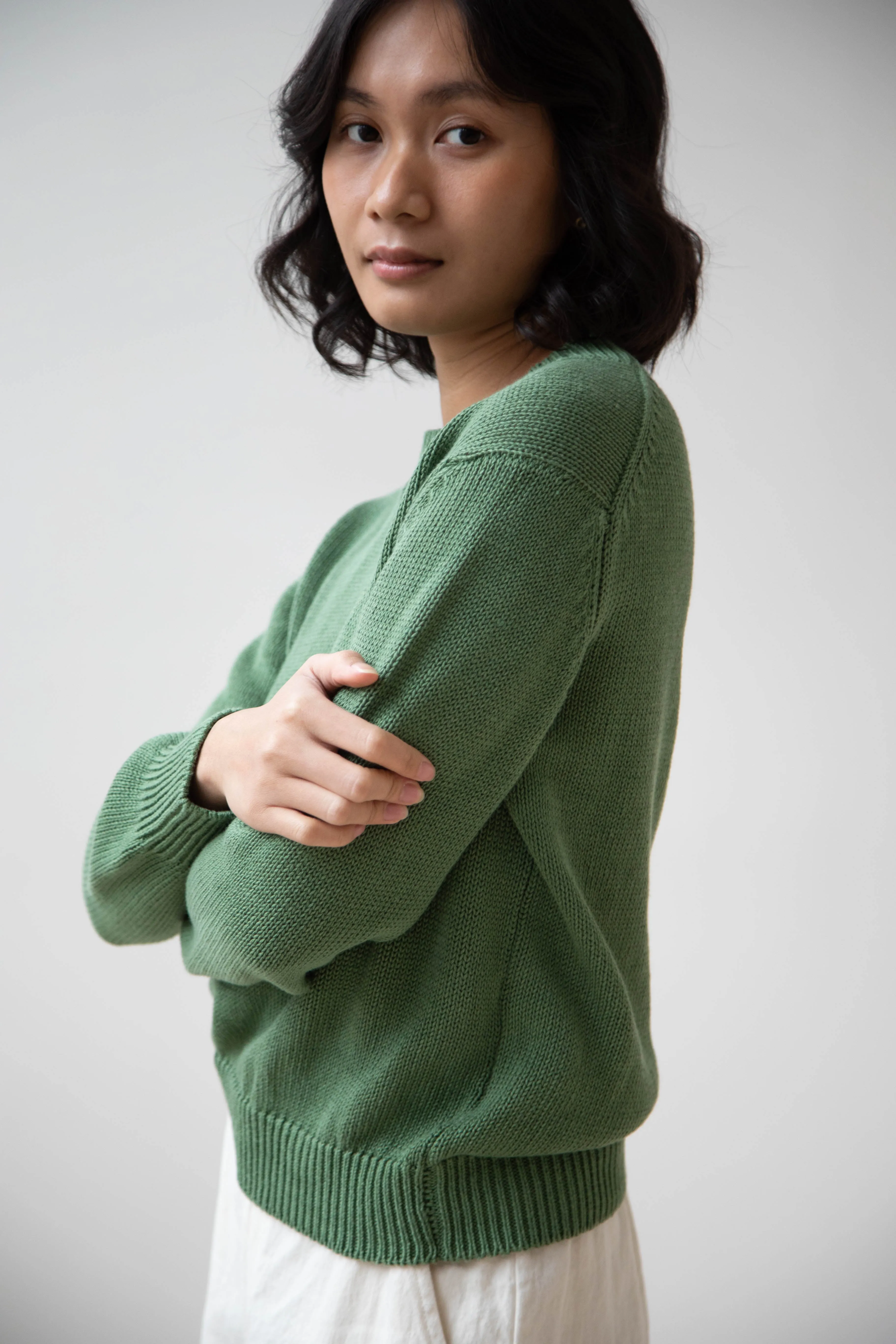 Margaret Howell | Chunky Crew Neck Jumper in Watercress