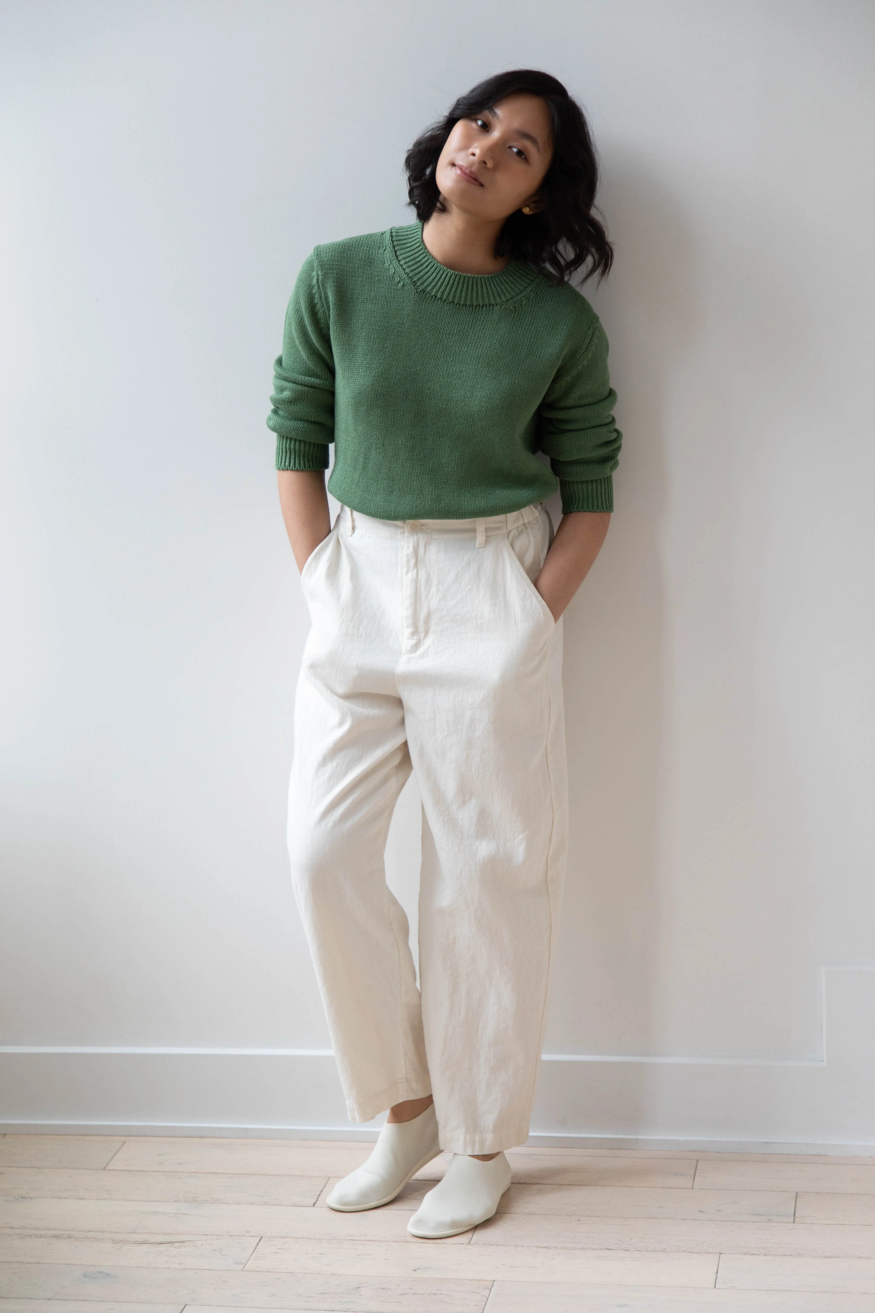 Margaret Howell | Chunky Crew Neck Jumper in Watercress