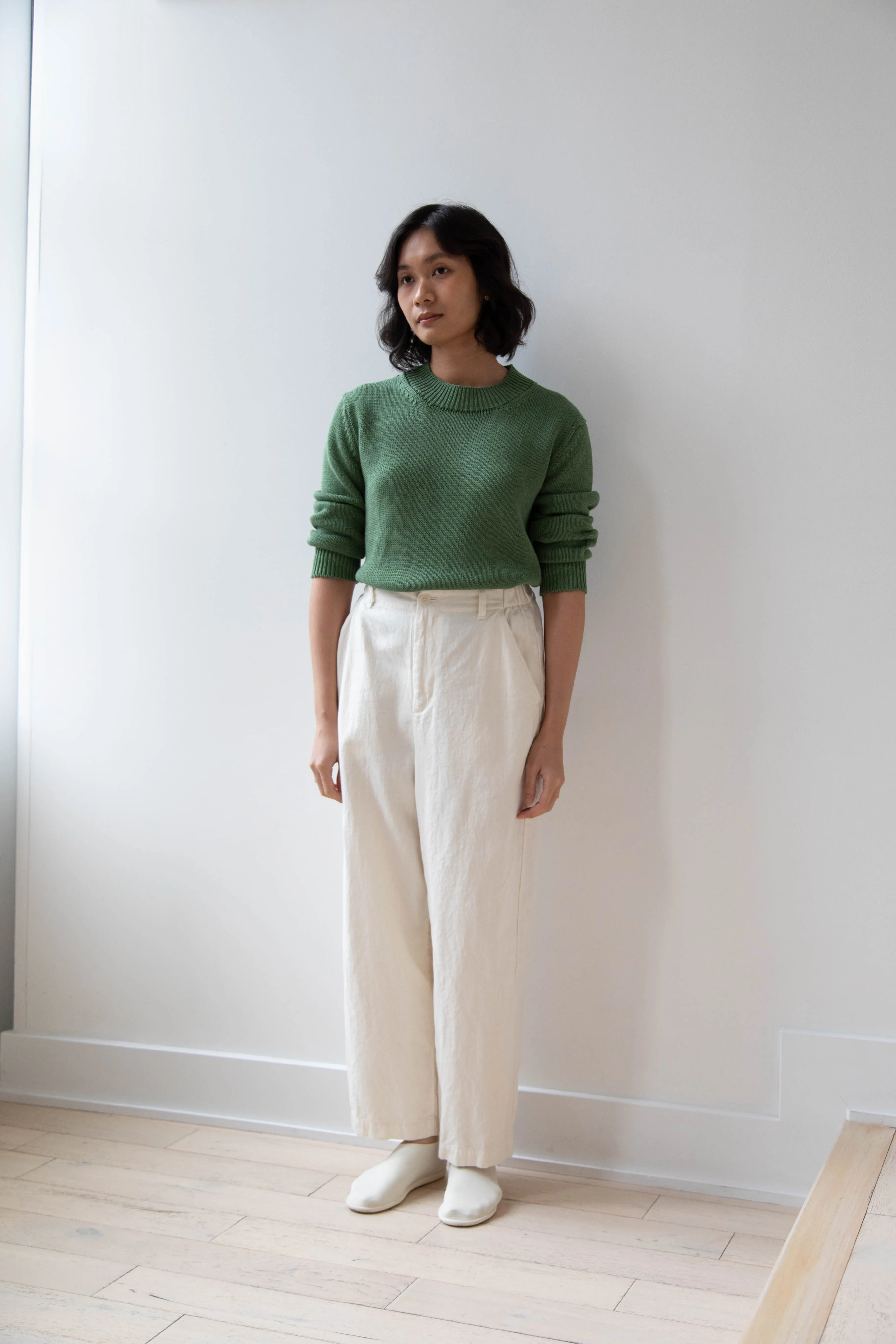 Margaret Howell | Chunky Crew Neck Jumper in Watercress