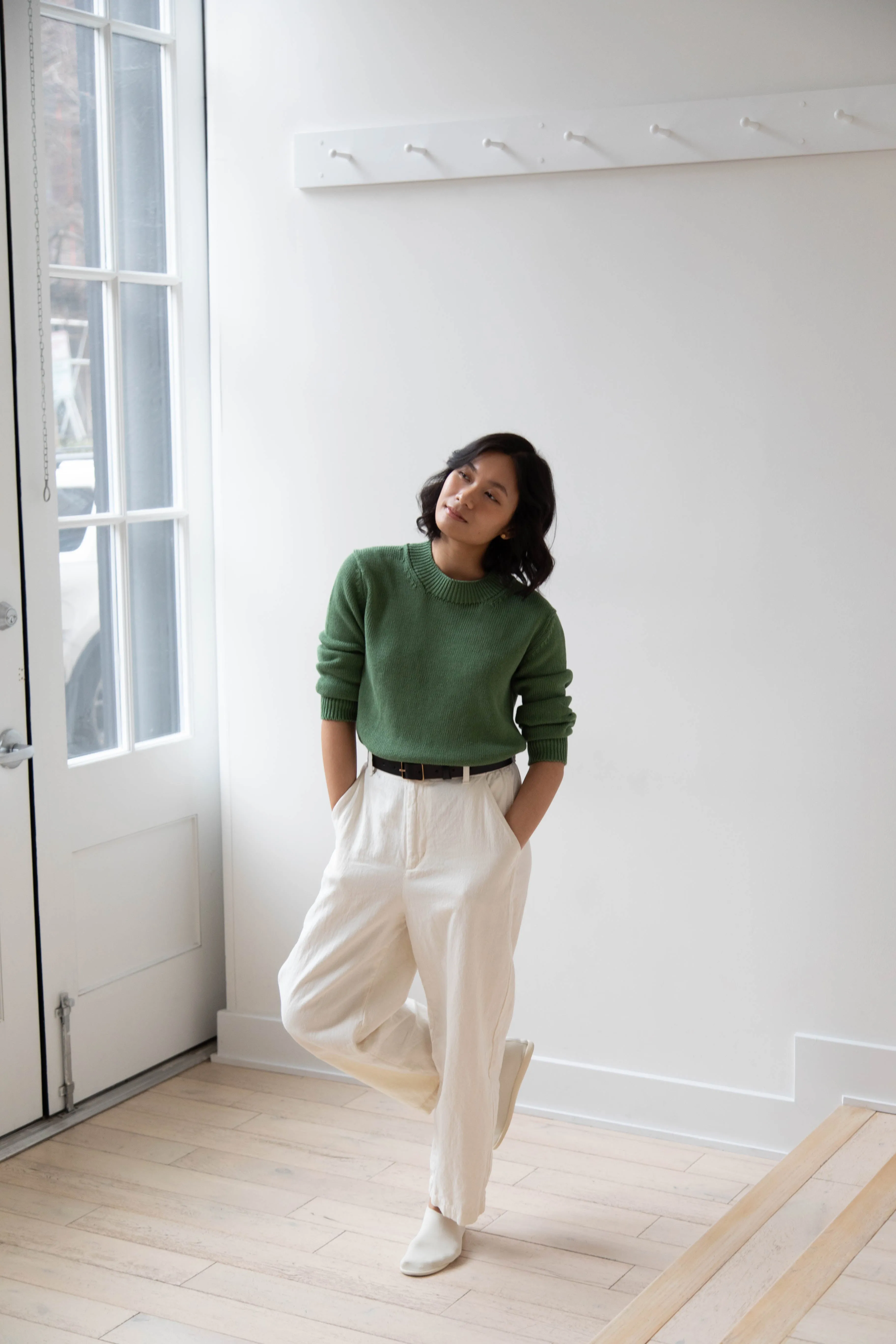 Margaret Howell | Chunky Crew Neck Jumper in Watercress