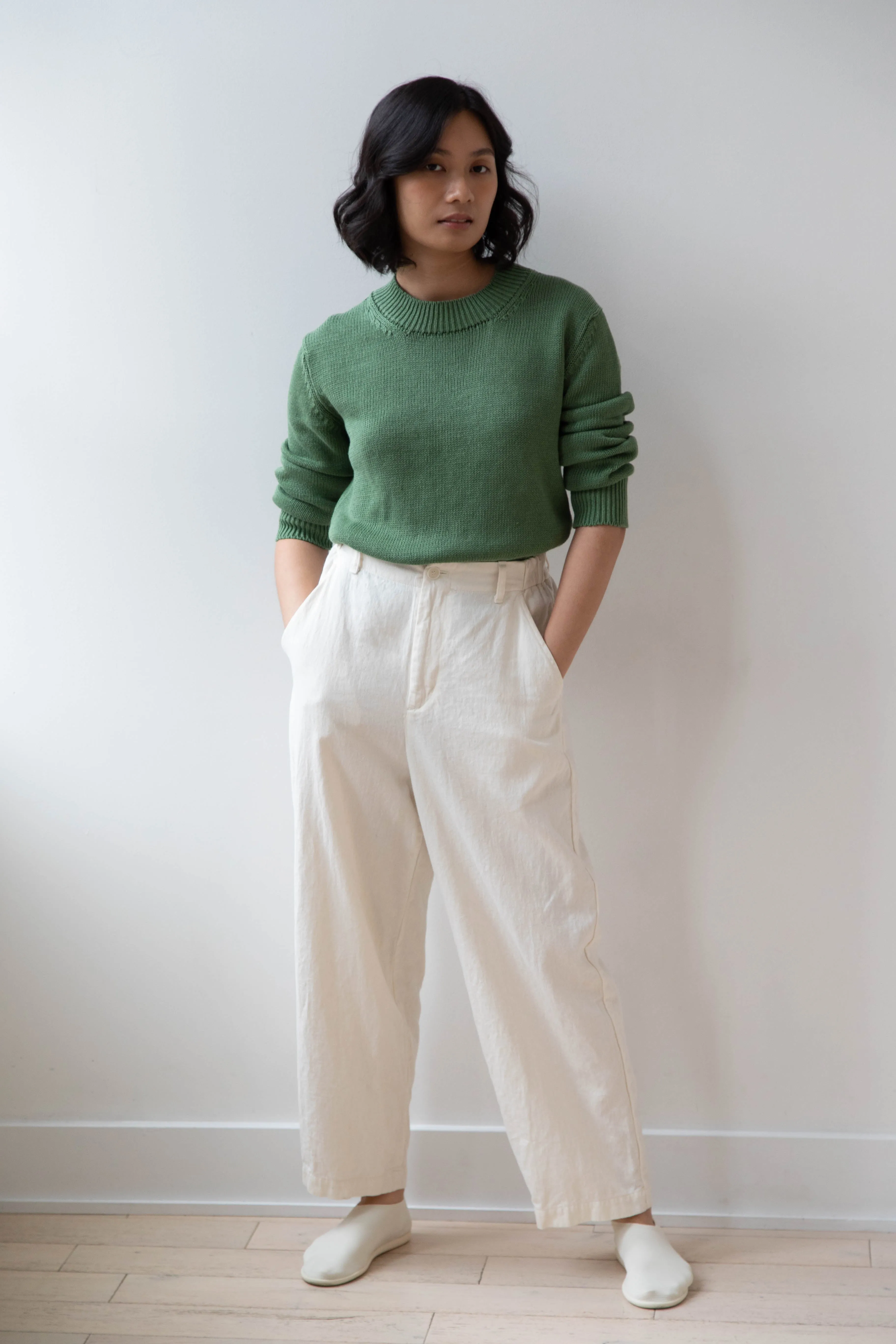 Margaret Howell | Chunky Crew Neck Jumper in Watercress