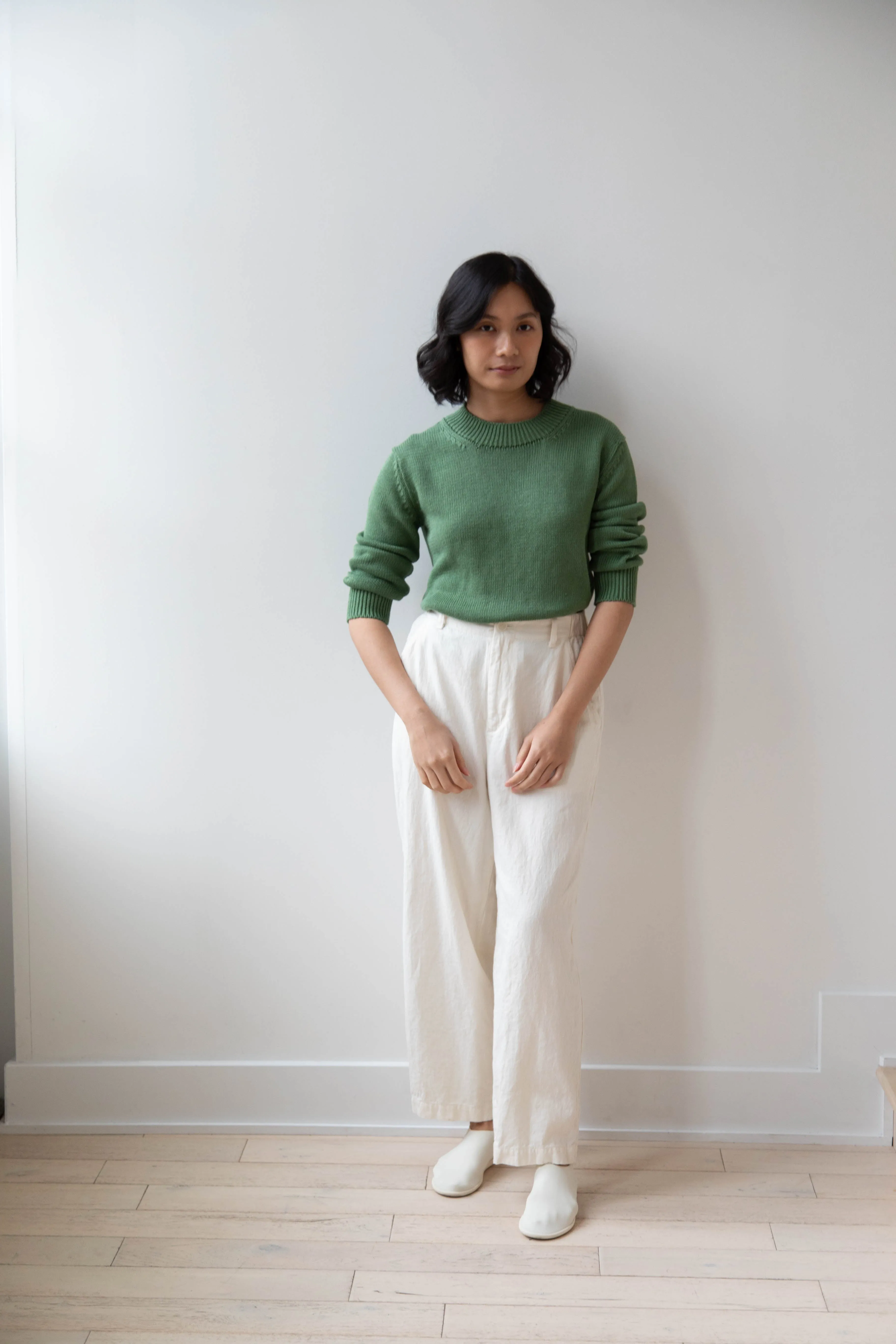 Margaret Howell | Chunky Crew Neck Jumper in Watercress