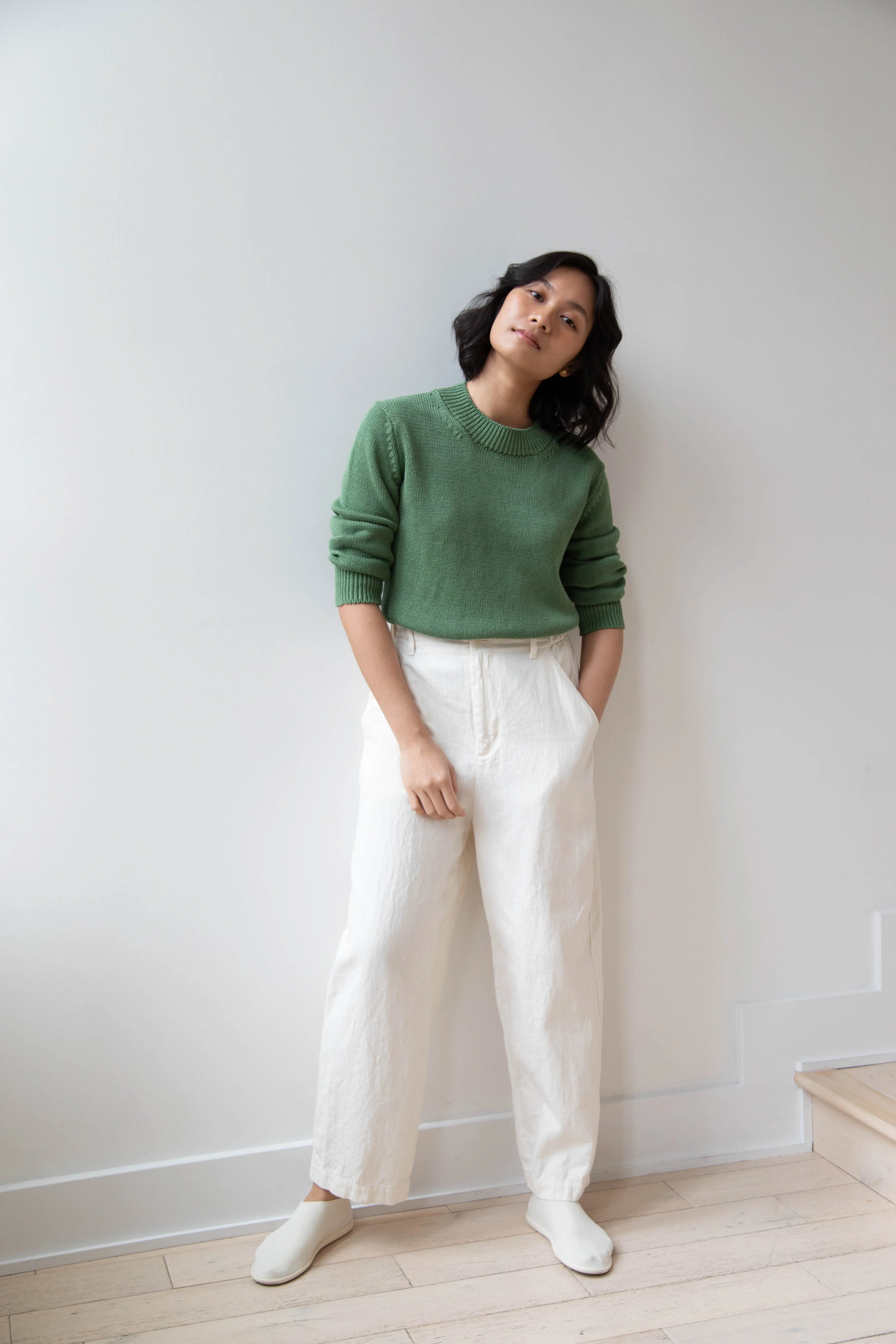 Margaret Howell | Chunky Crew Neck Jumper in Watercress