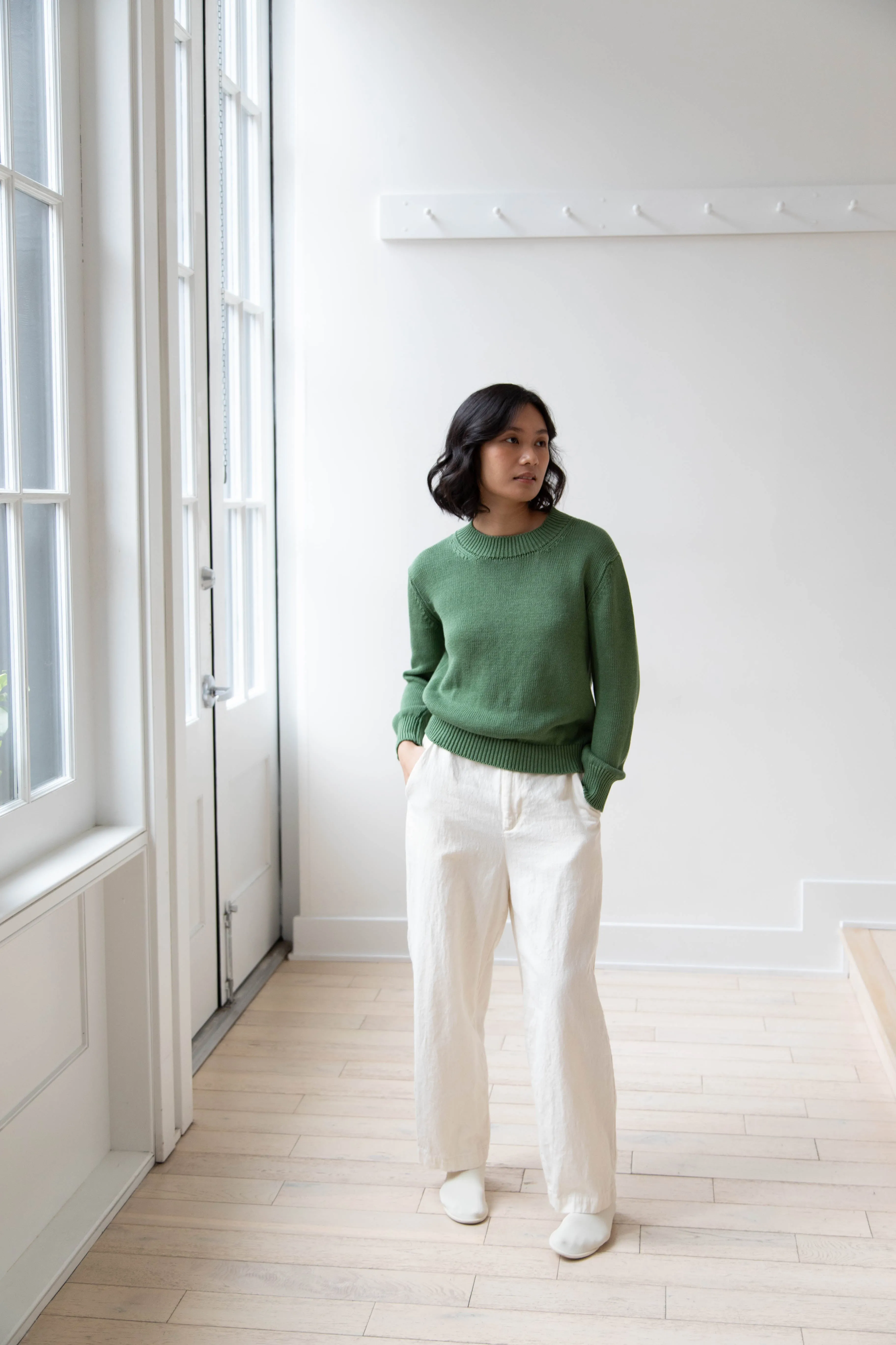 Margaret Howell | Chunky Crew Neck Jumper in Watercress