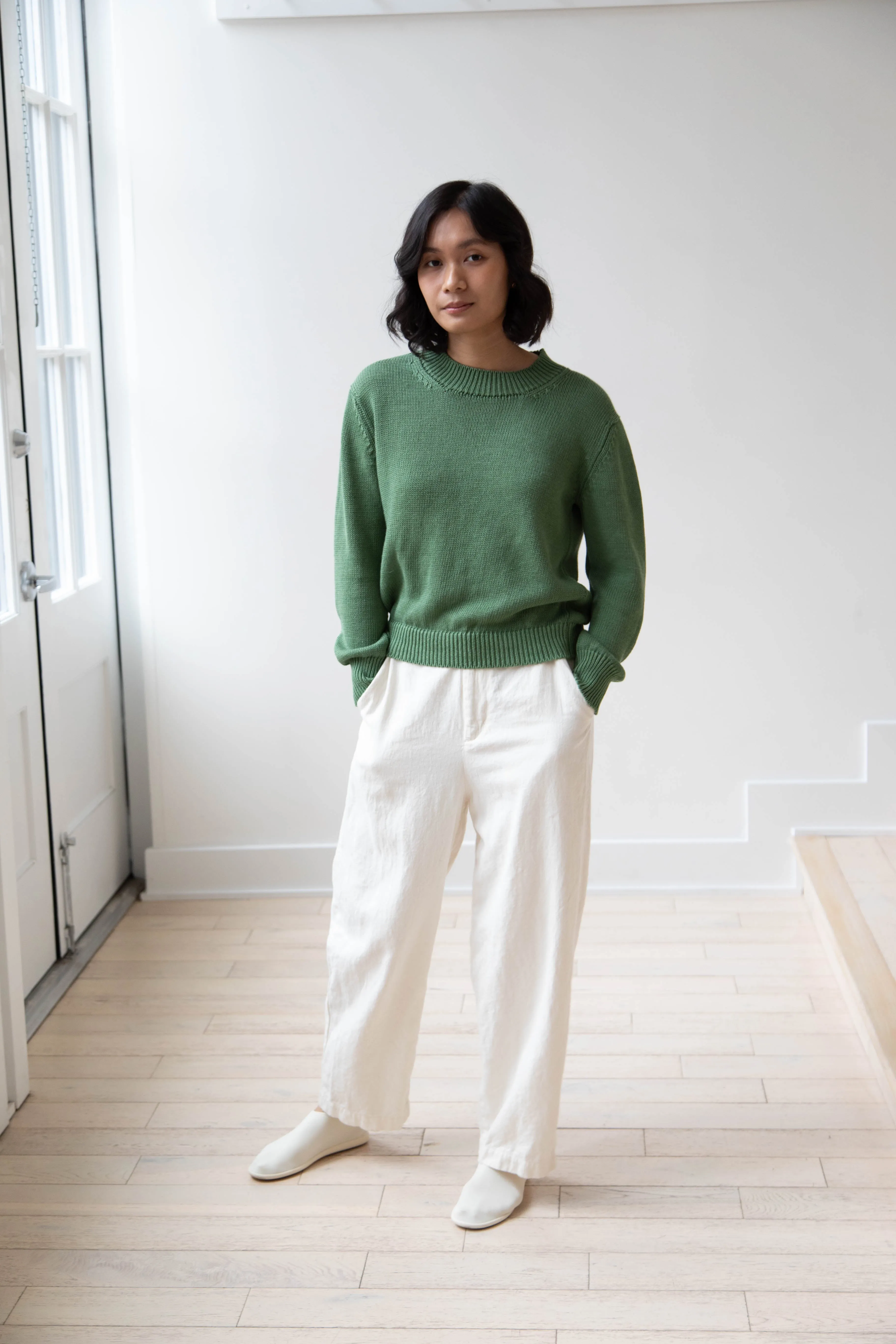 Margaret Howell | Chunky Crew Neck Jumper in Watercress