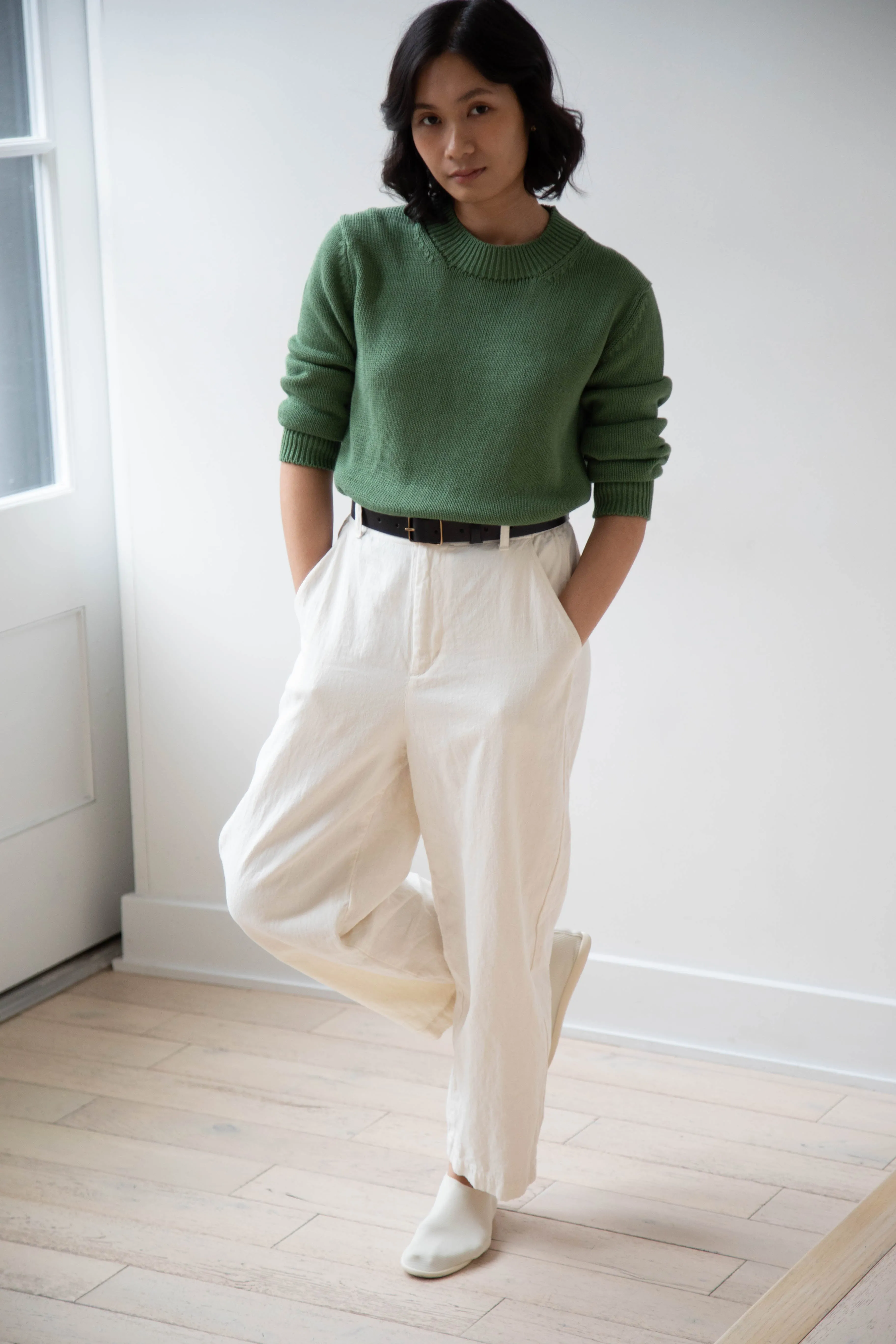 Margaret Howell | Chunky Crew Neck Jumper in Watercress