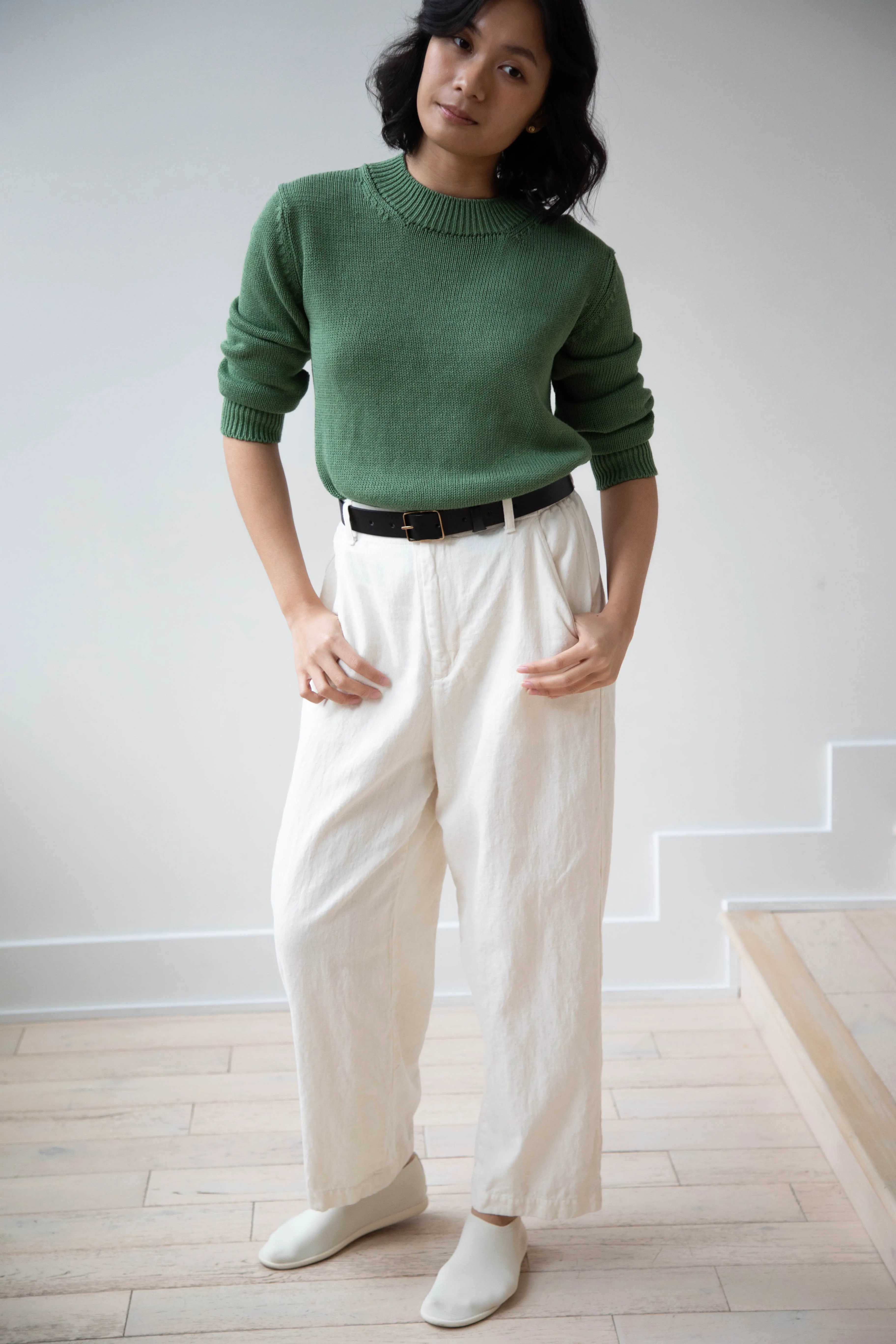 Margaret Howell | Chunky Crew Neck Jumper in Watercress