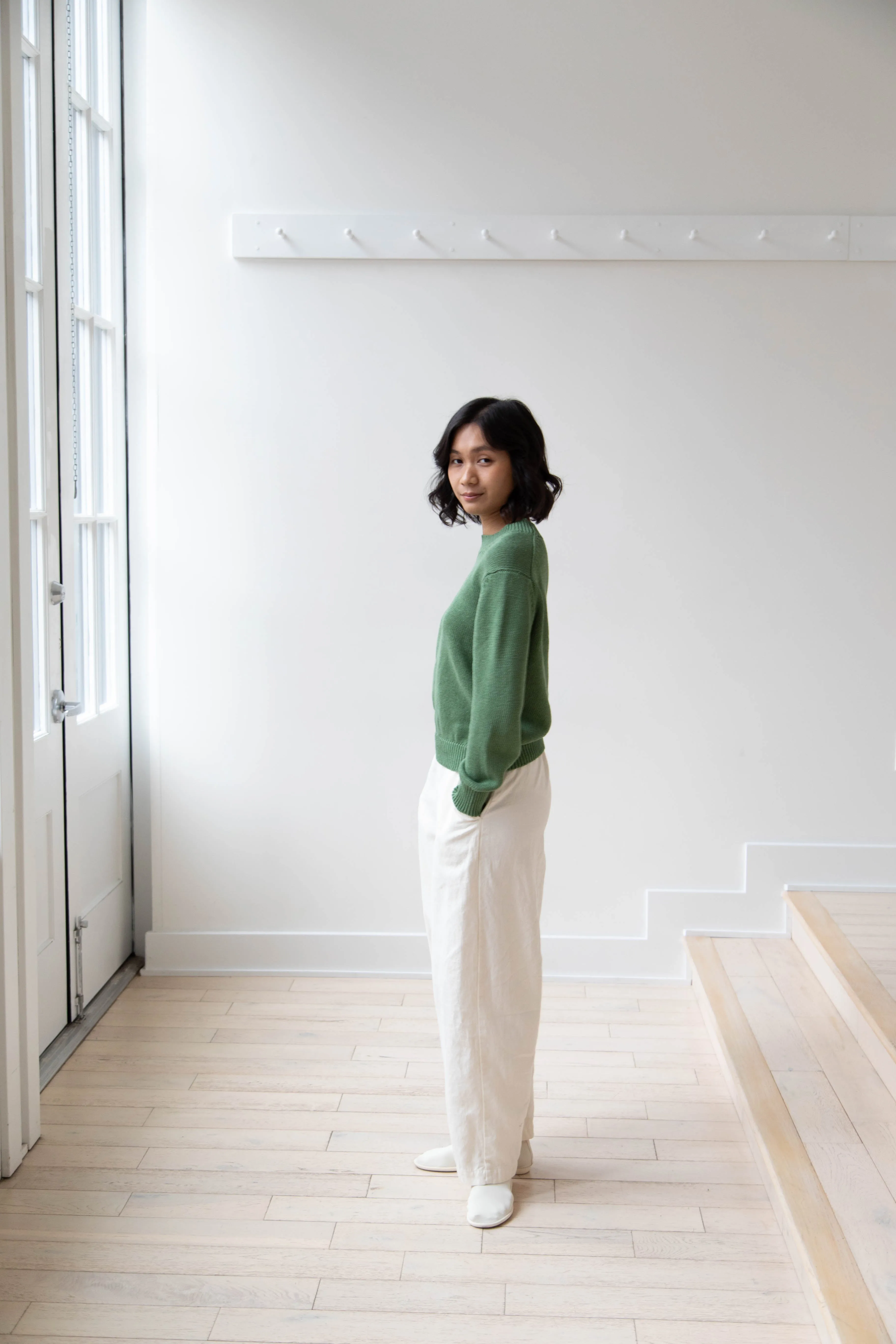Margaret Howell | Chunky Crew Neck Jumper in Watercress