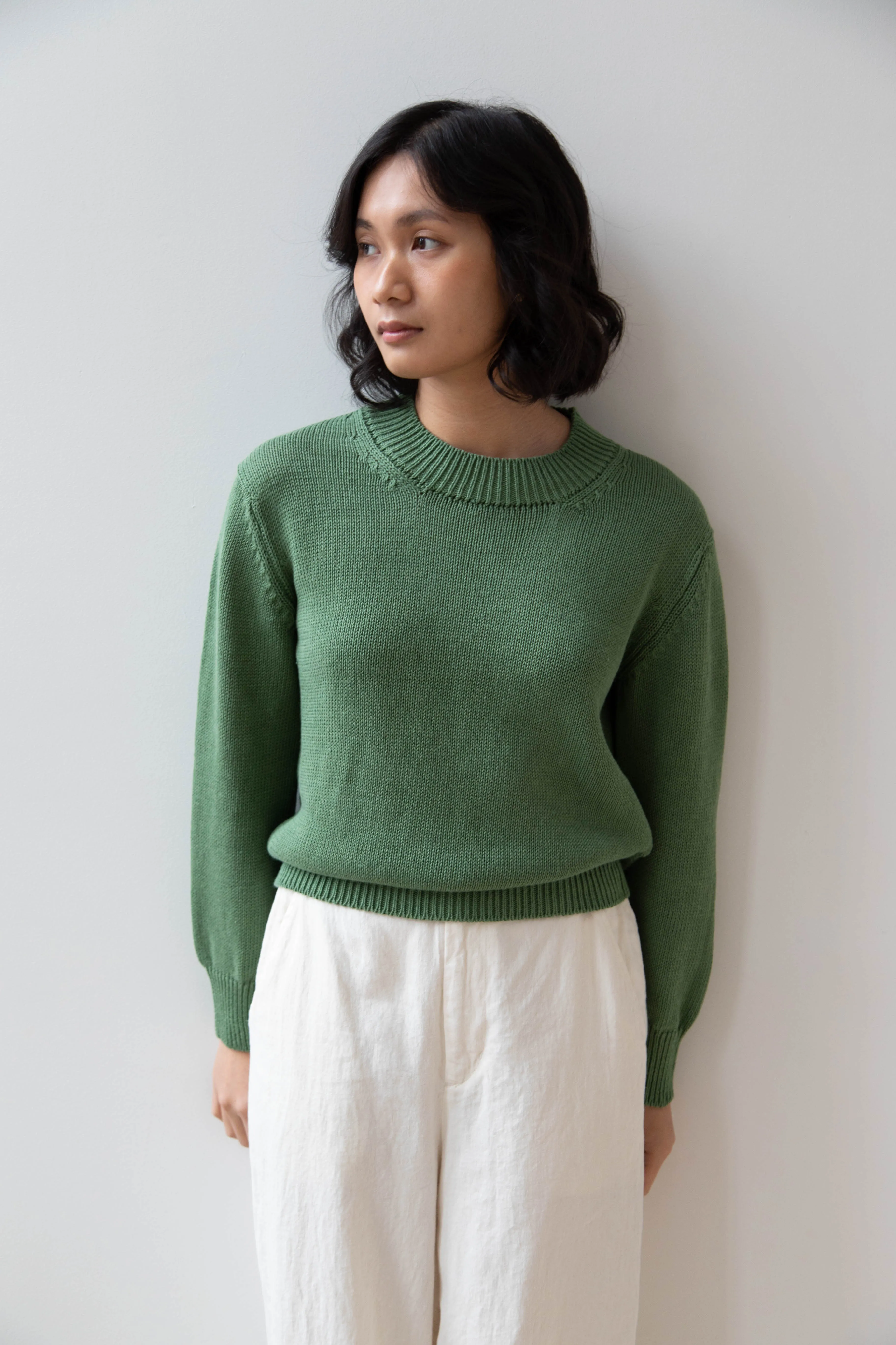 Margaret Howell | Chunky Crew Neck Jumper in Watercress