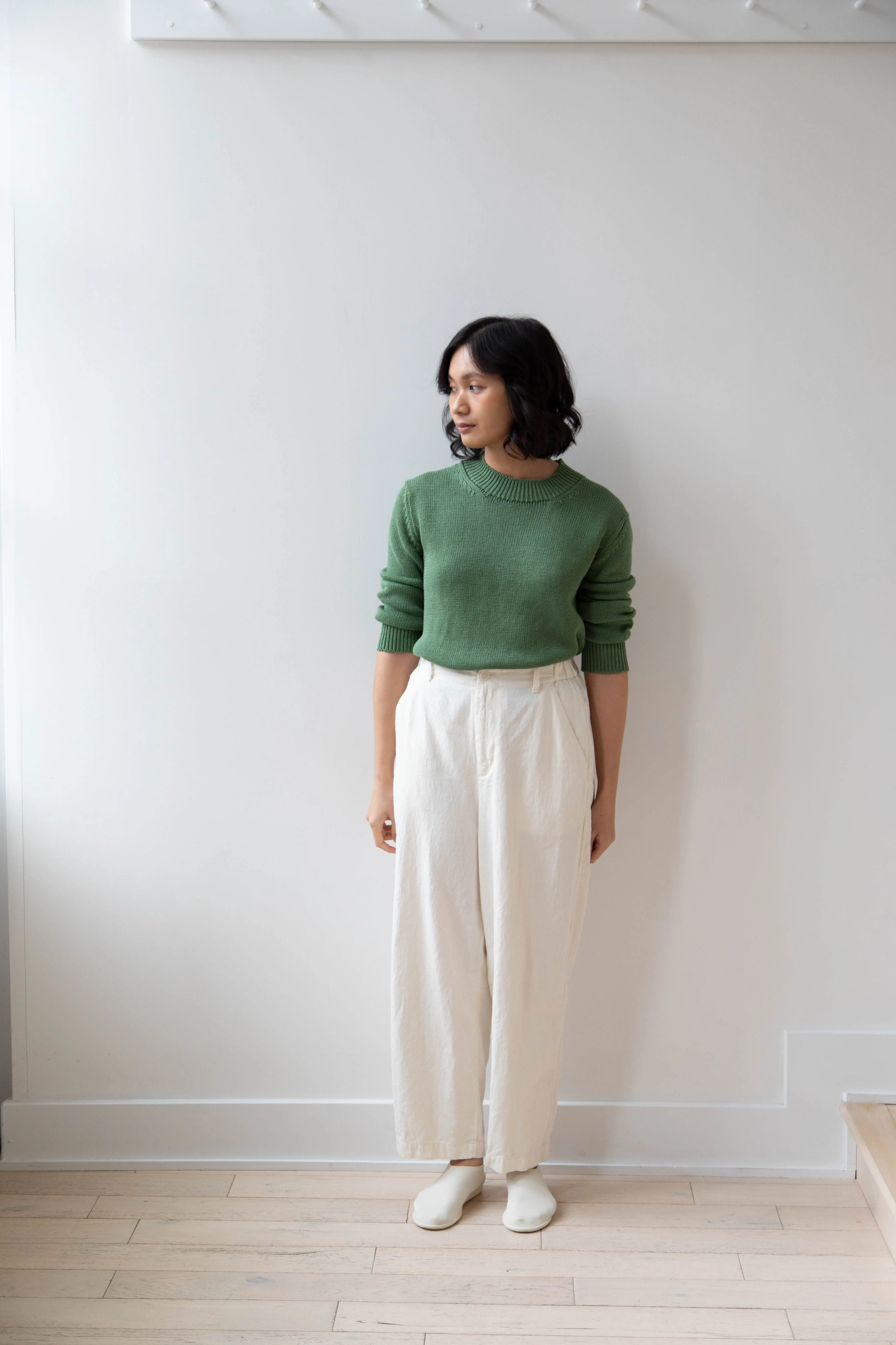 Margaret Howell | Chunky Crew Neck Jumper in Watercress