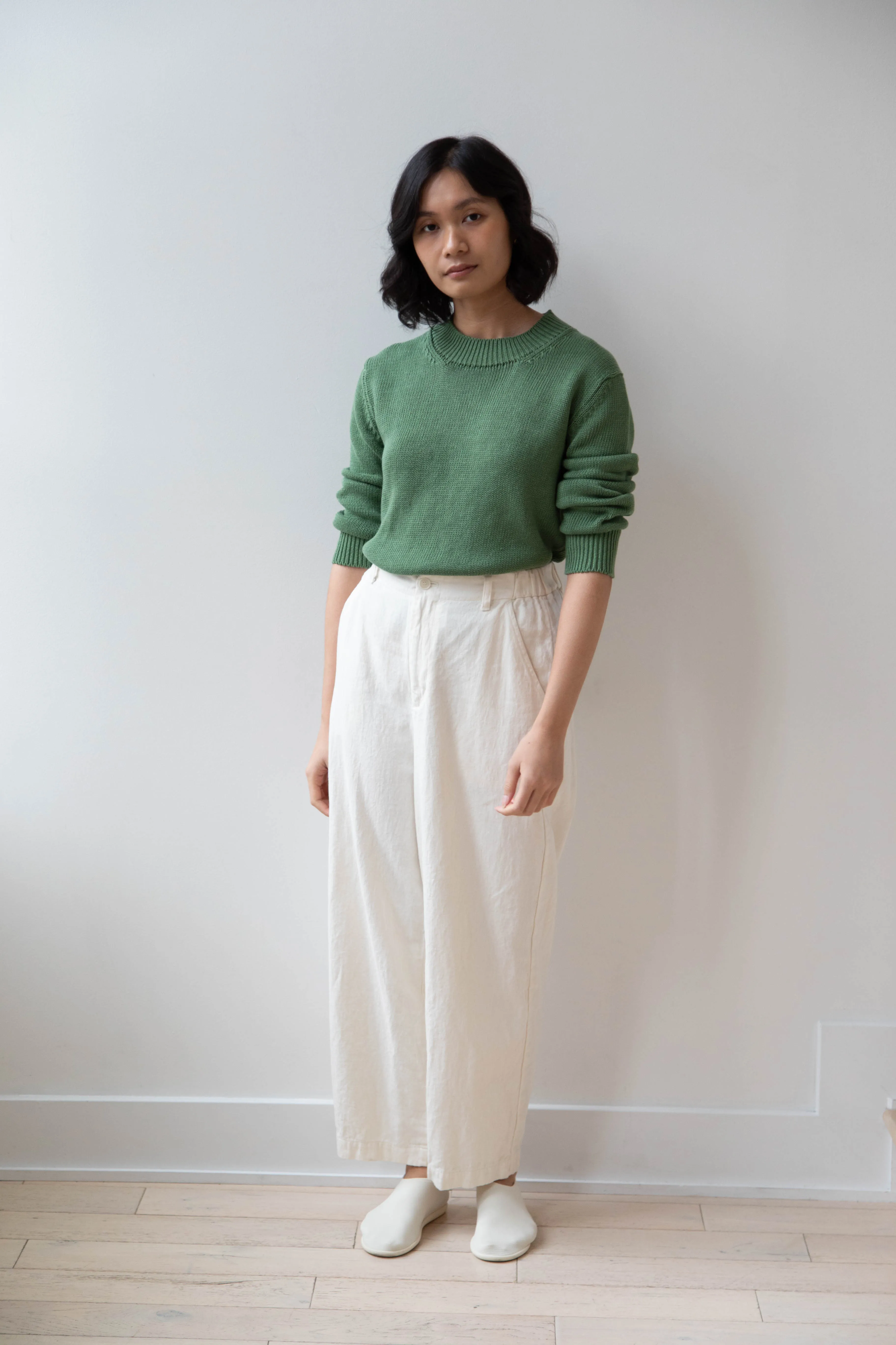 Margaret Howell | Chunky Crew Neck Jumper in Watercress