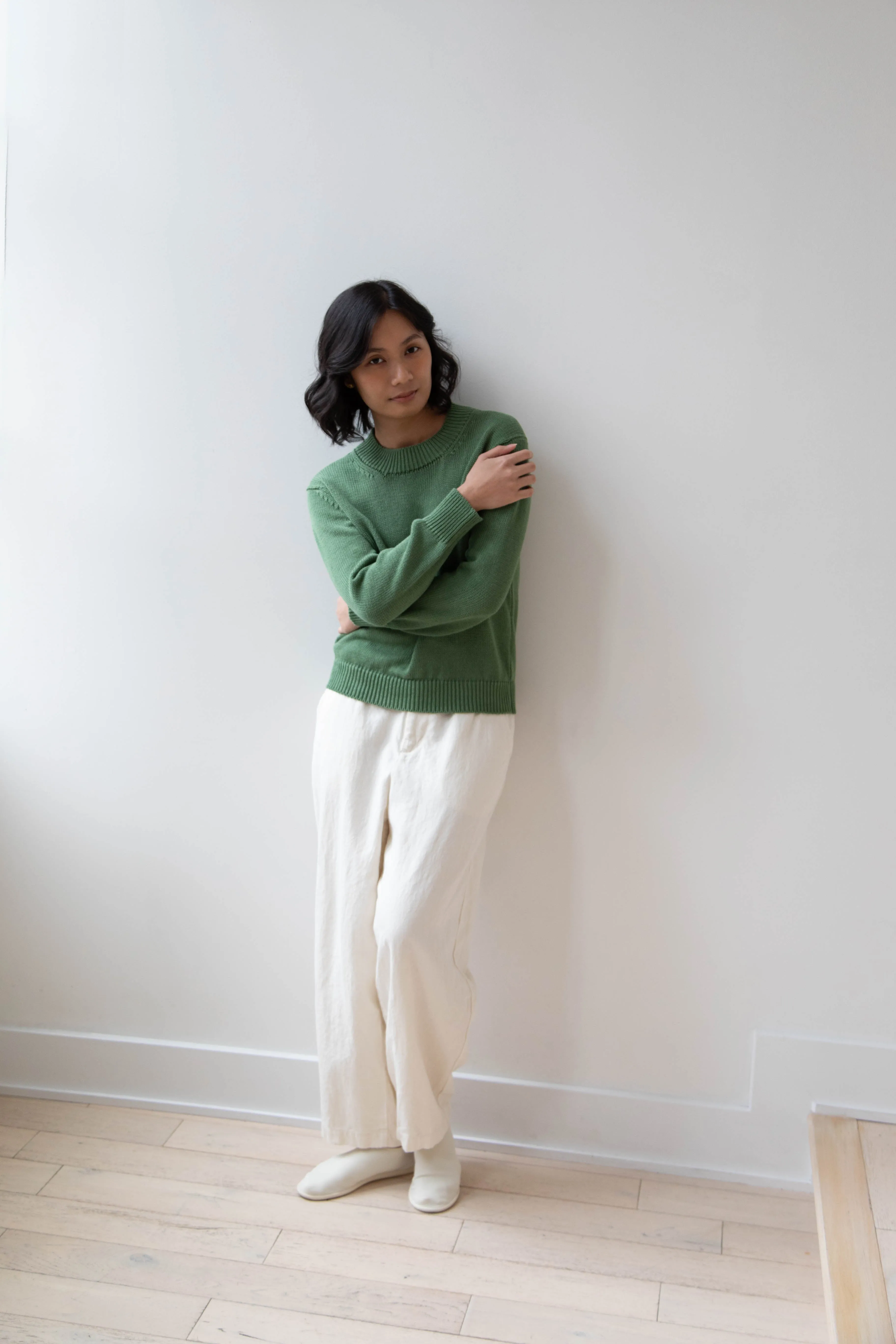 Margaret Howell | Chunky Crew Neck Jumper in Watercress