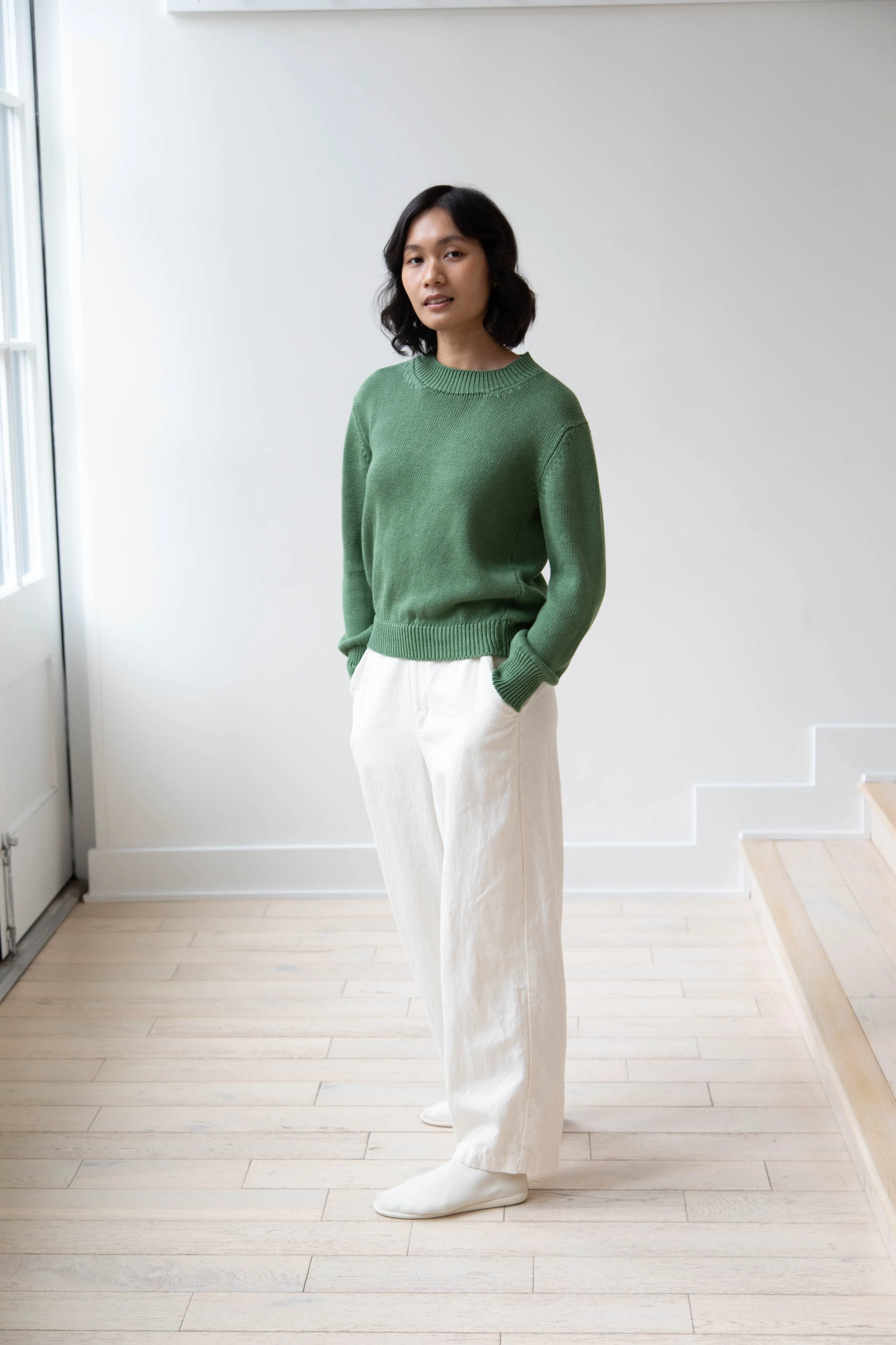 Margaret Howell | Chunky Crew Neck Jumper in Watercress